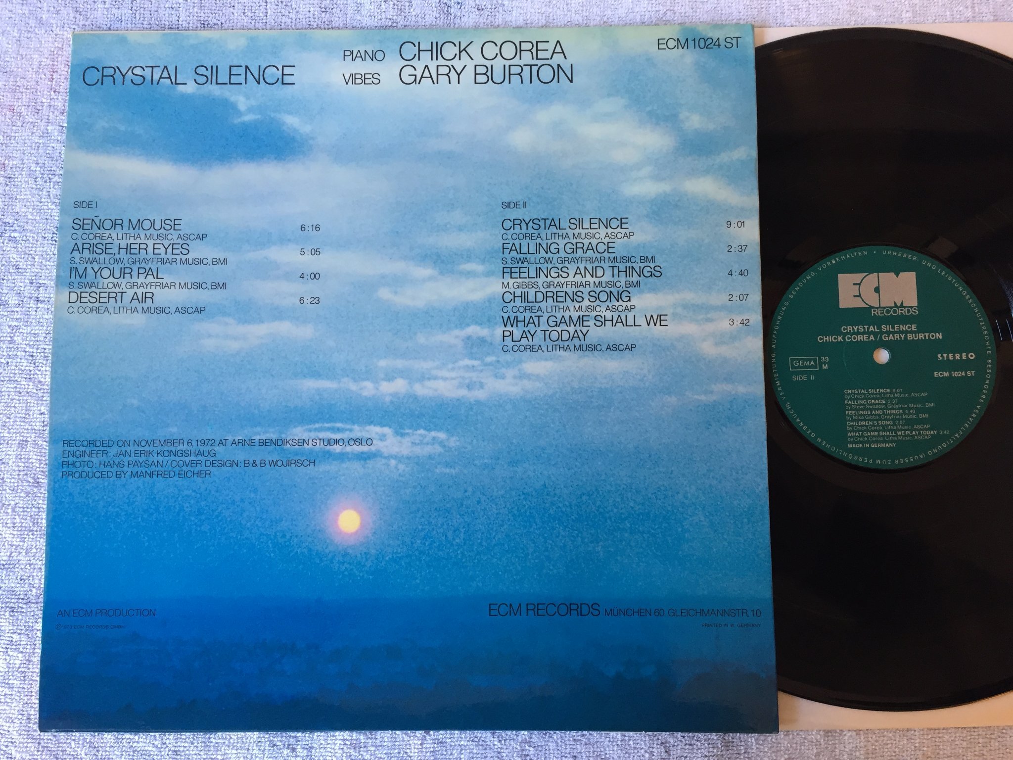 Omslagsbild för skivan GARY BURTON & CHICK COREA crystal silence LP Ger ECM 1024 ST