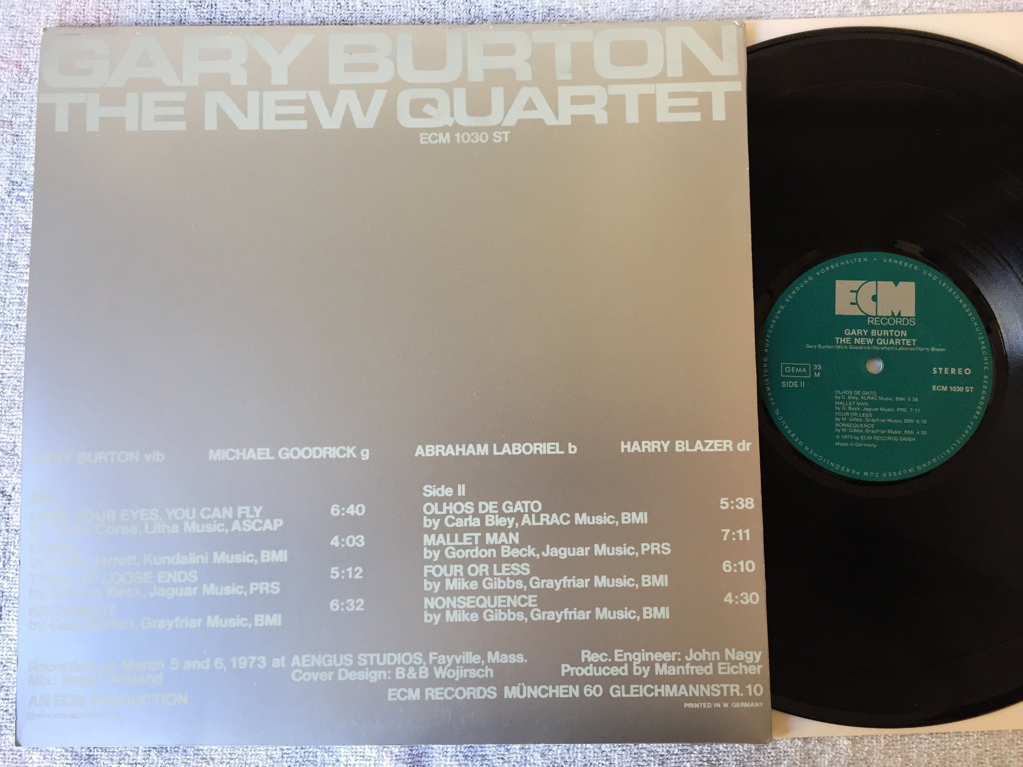Omslagsbild för skivan GARY BURTON the new quartet LP Ger ECM 1030 ST