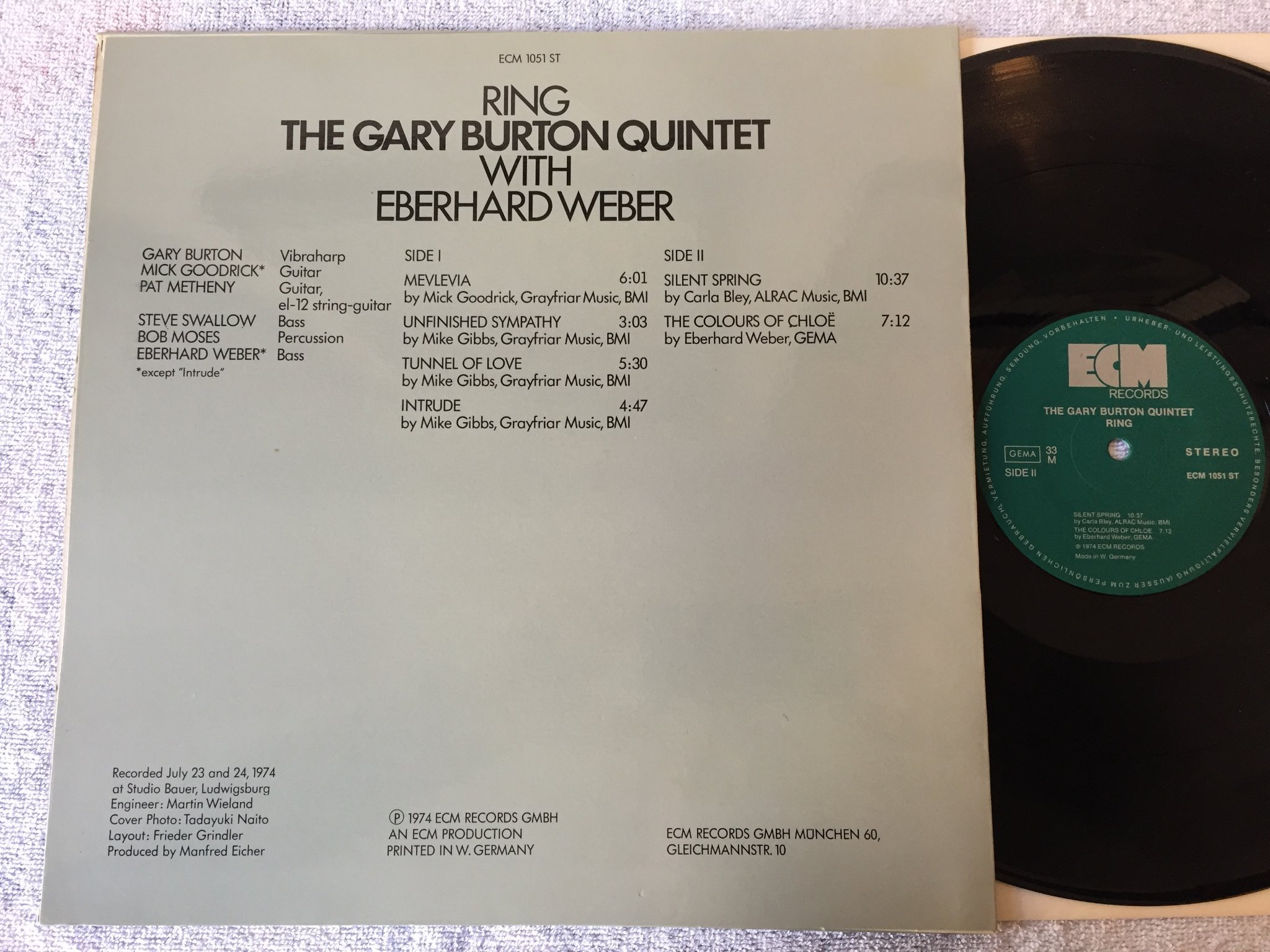 Omslagsbild för skivan GARY BURTON QUINTET ring LP Ger ECM 1051 ST