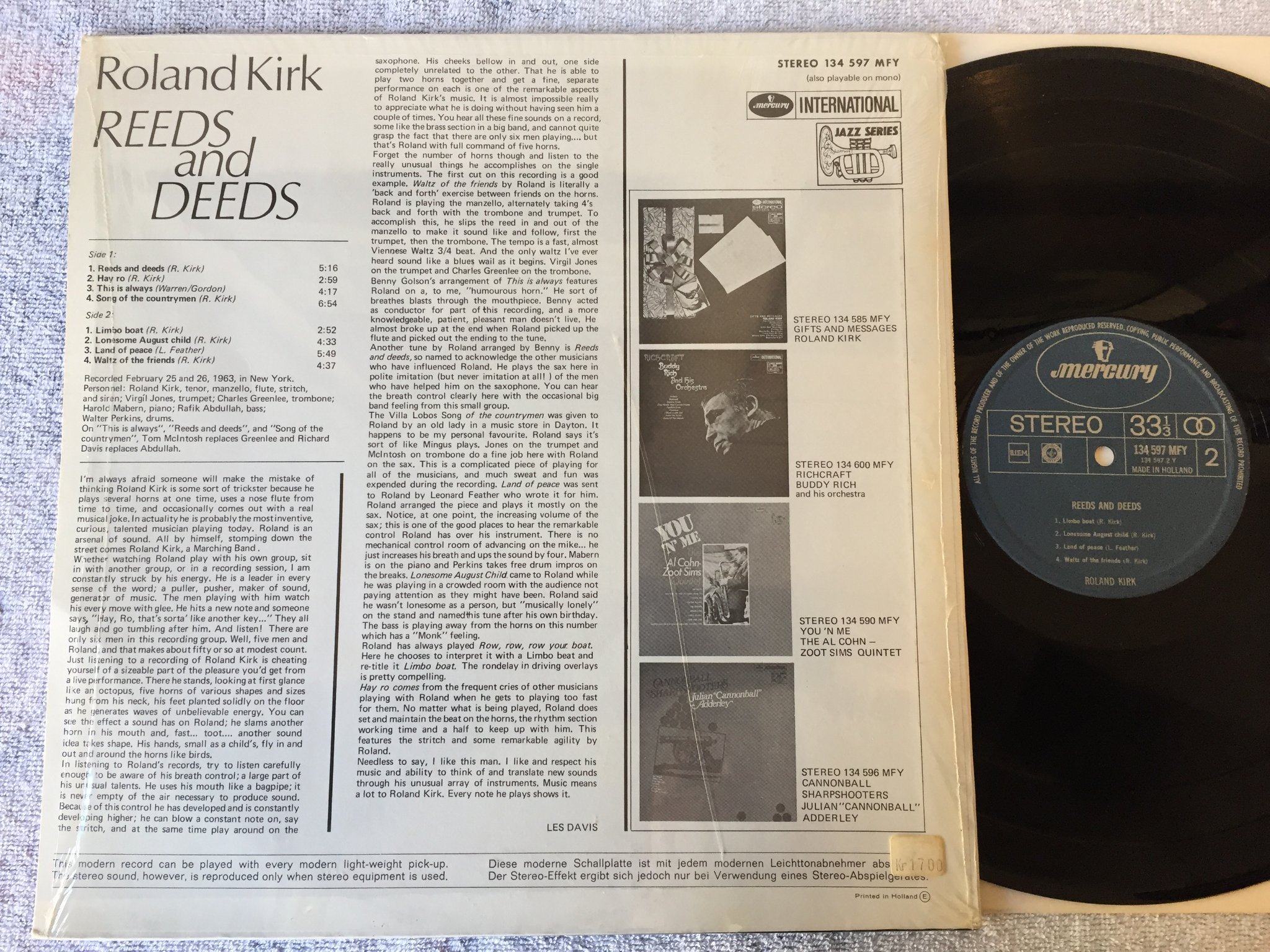 Omslagsbild för skivan ROLAND KIRK reeds and deeds LP Hol PHILIPS 134 597 MFY