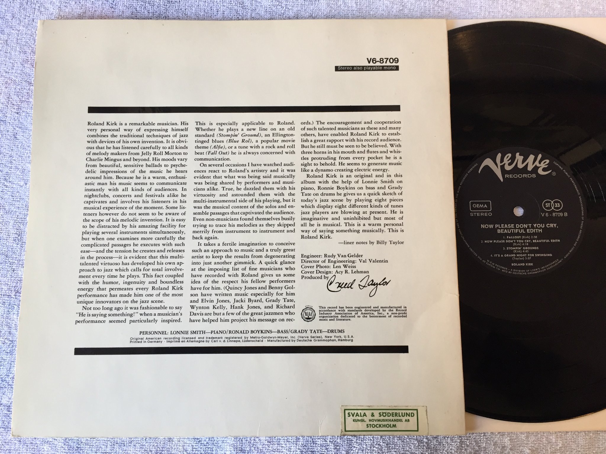 Omslagsbild för skivan ROLAND KIRK now please don’t you cry, beautiful Edith LP Ger VERVE V6-8709