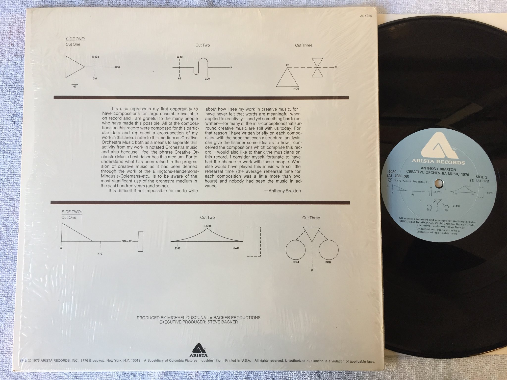 Omslagsbild för skivan ANTHONY BRAXTON creative orchestra music 1976 LP US ARISTA 4080