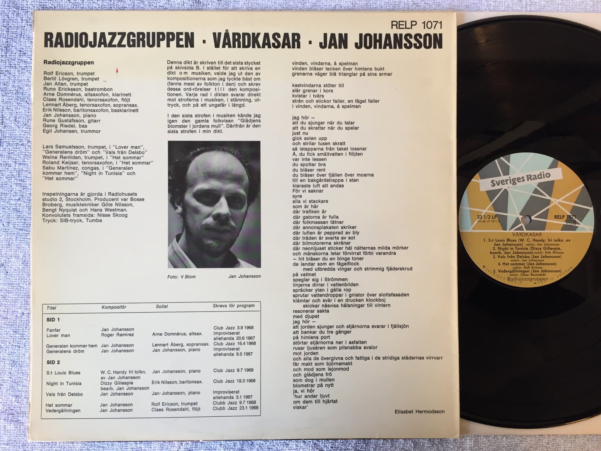Omslagsbild för skivan JAN JOHANSSON vårdkasar LP Swe SVERIGES RADIO RELP 1071
