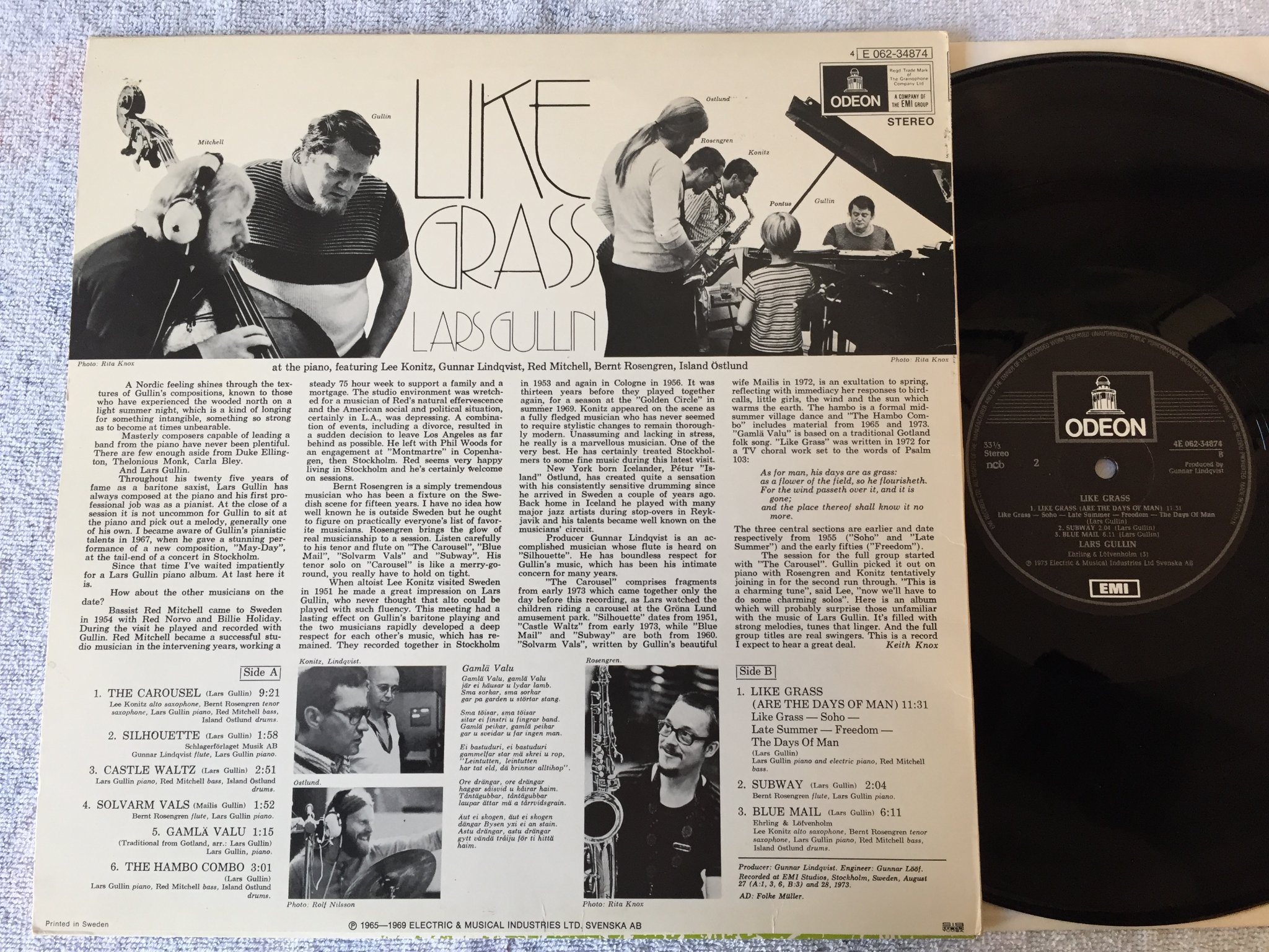 Omslagsbild för skivan LARS GULLIN like grass LP -73 Swe EMI/ODEON 4E 062-34874