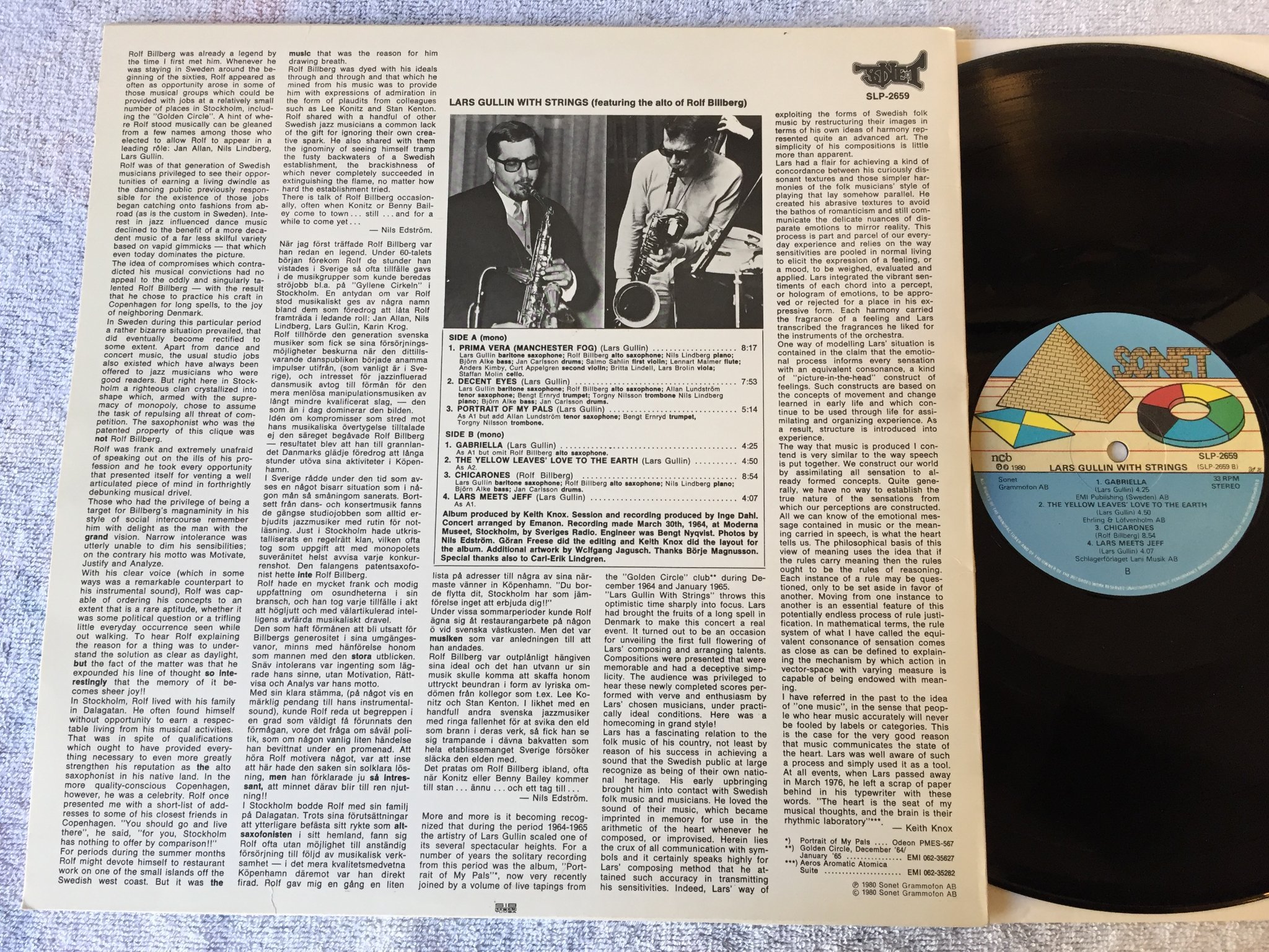 Omslagsbild för skivan LARS GULLIN with strings LP -80 Swe SONET SLP-2659