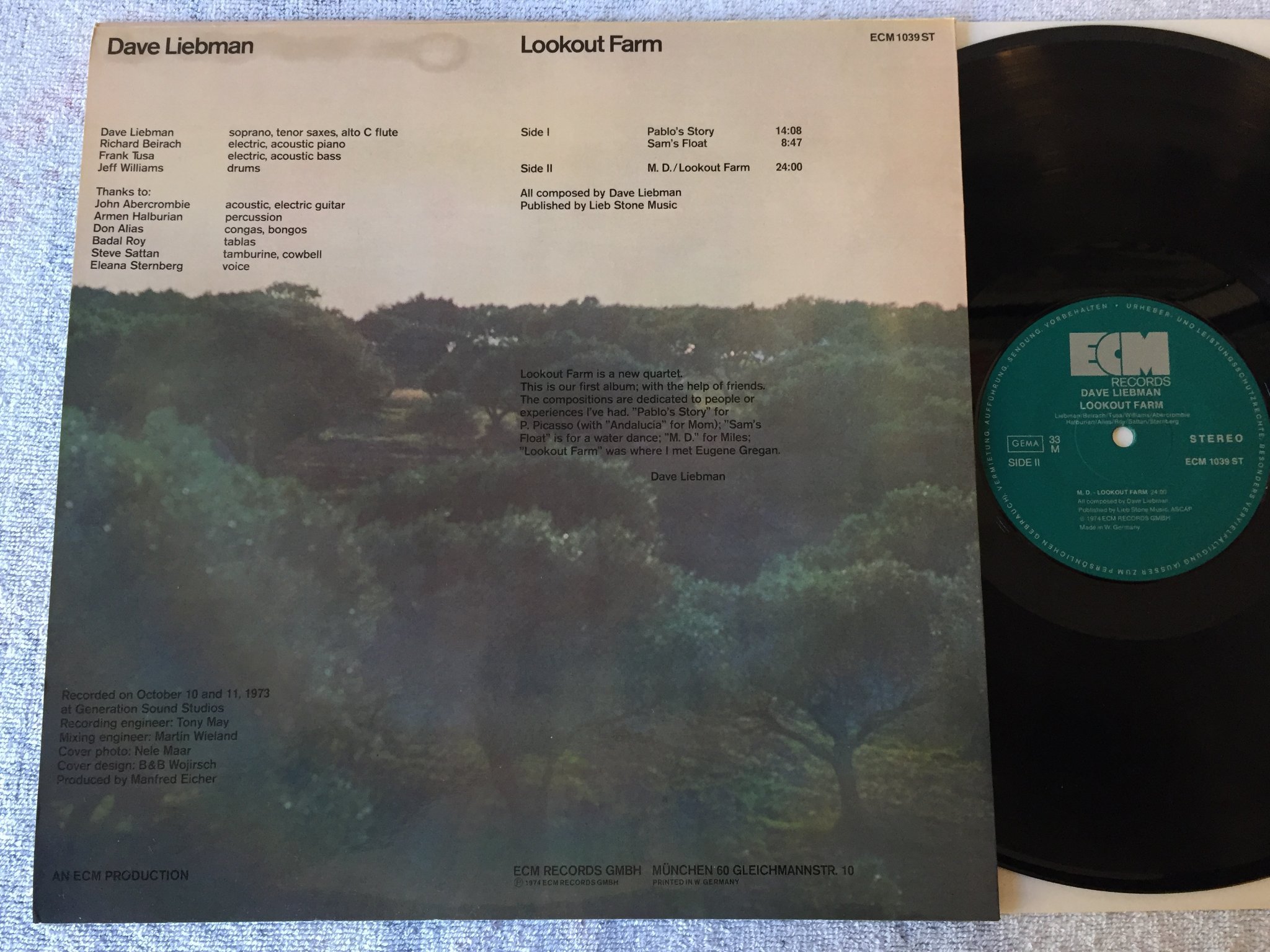Omslagsbild för skivan DAVE LIEBMAN lookout farm LP -74 Ger ECM 1039 ST 