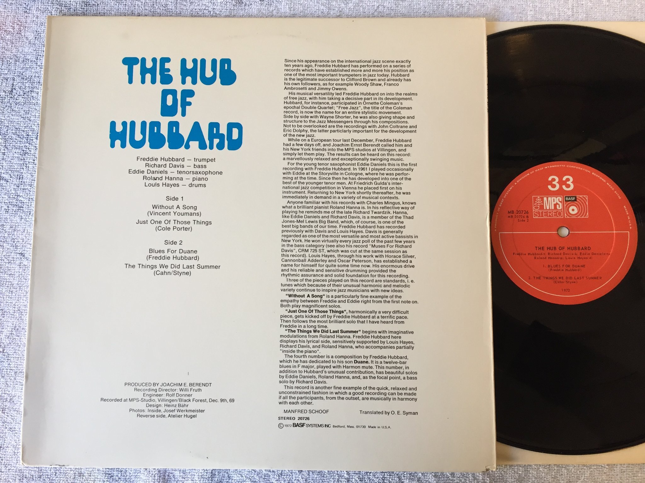 Omslagsbild för skivan FREDDIE HUBBARD the hub of Hubbard LP -72 US MPS MB 20726