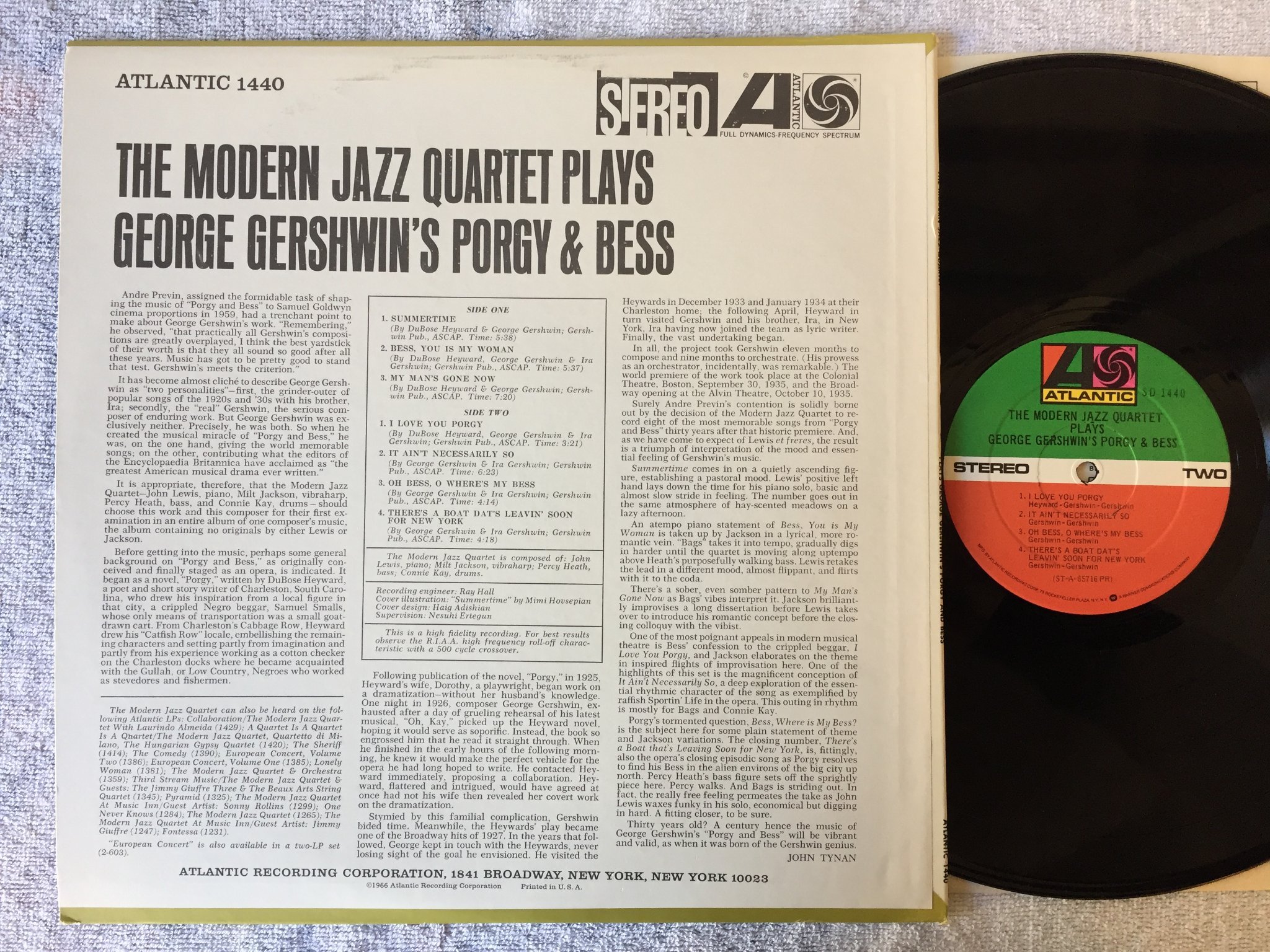 Omslagsbild för skivan THE MODERN JAZZ QUARTET plays PORGY & BESS LP US Atlantic SD 1440
