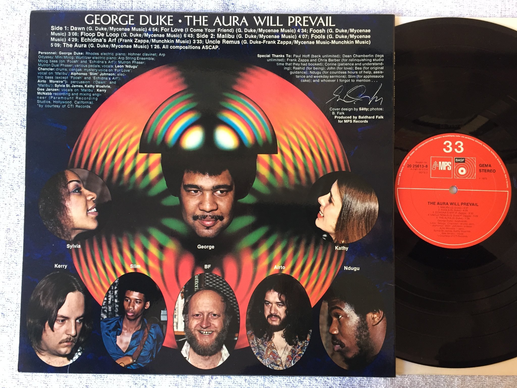 Omslagsbild för skivan GEORGE DUKE the aura will prevail LP -75 Ger MPS 20 25613-8