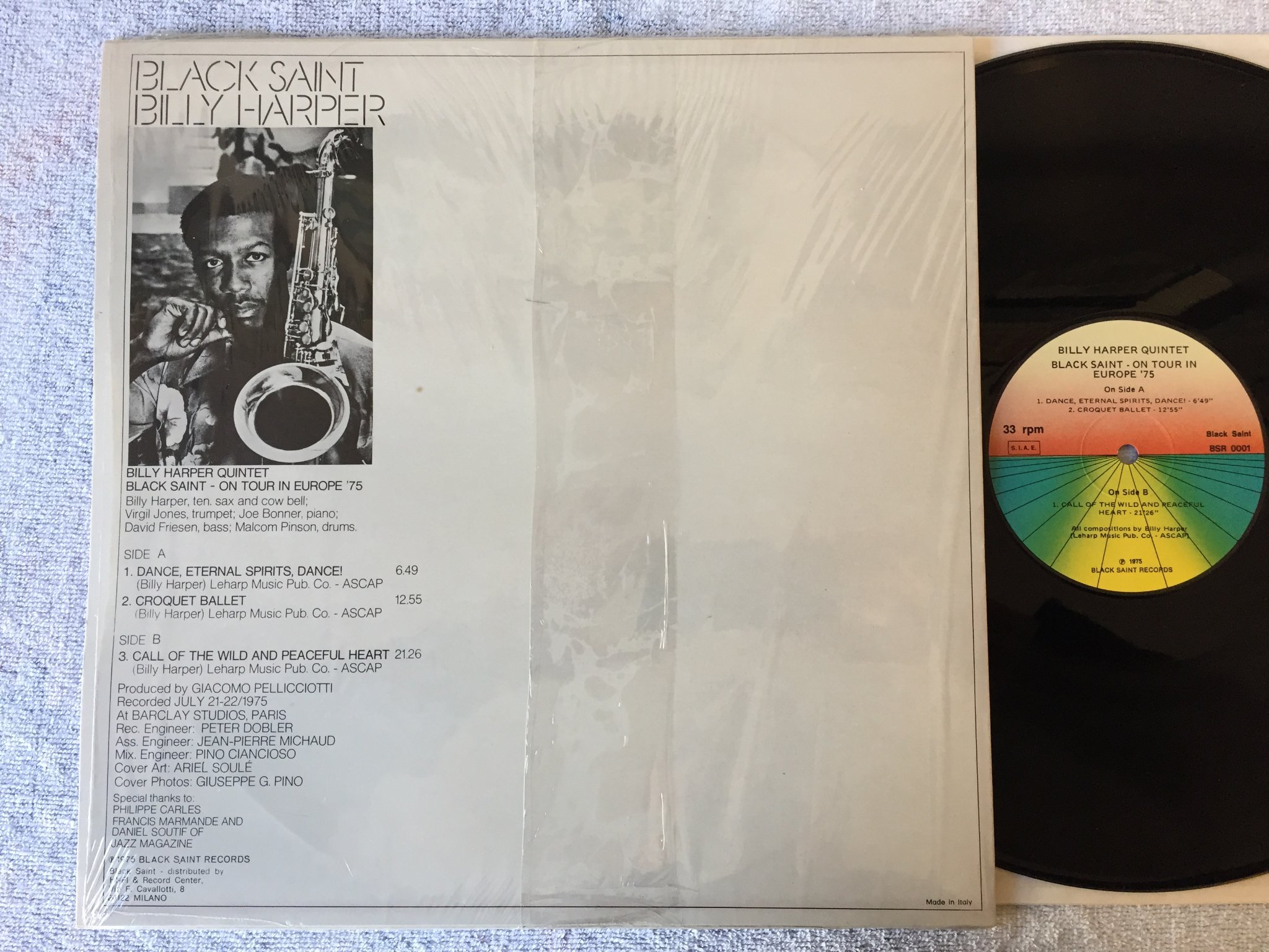 Omslagsbild för skivan BILLY HARPER QUINTET black saint on tour in Europe ’75 LP Ita BSR 0001 VERY RARE