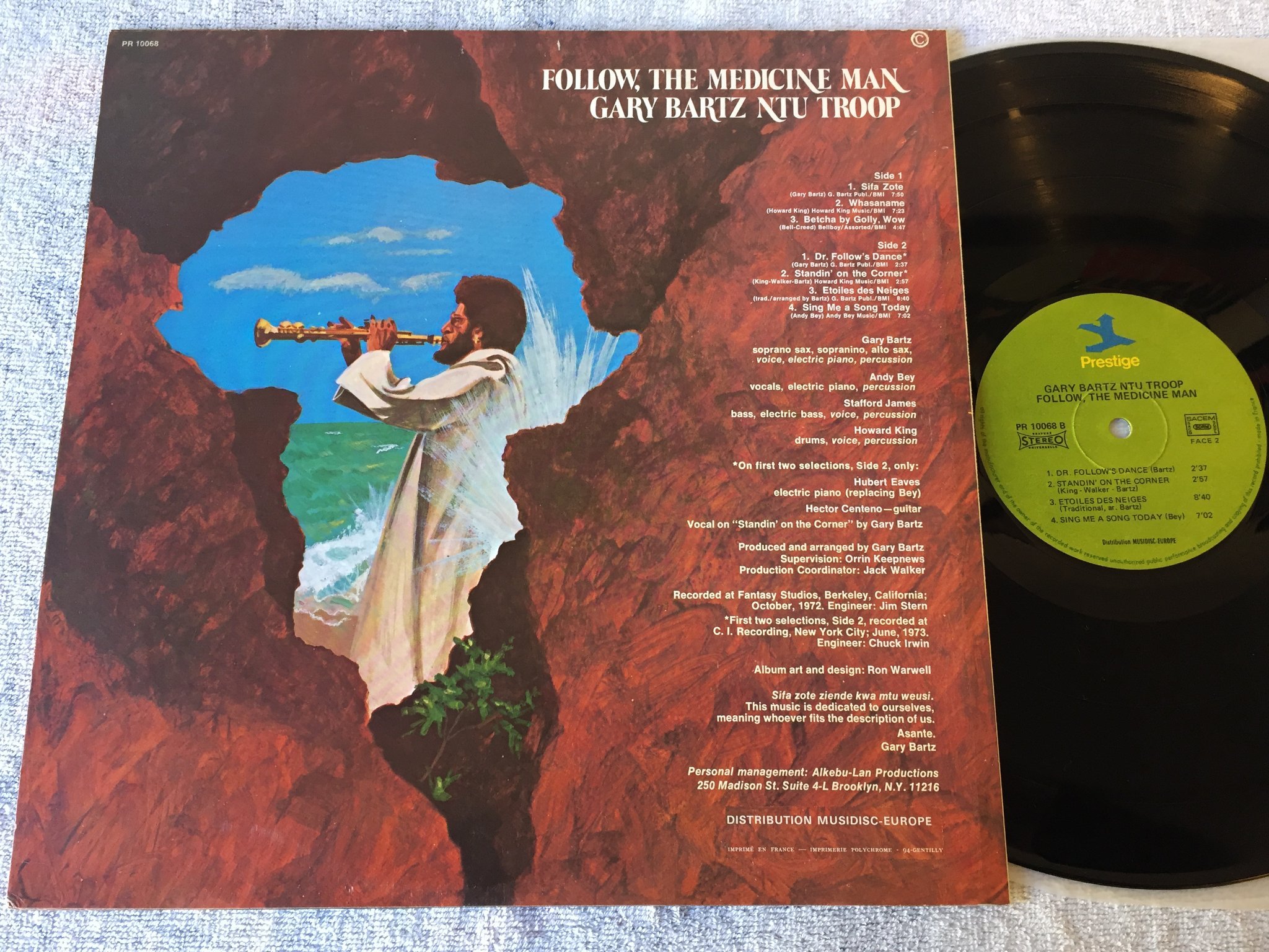 Omslagsbild för skivan GARY BARTZ NTU TROOP follow, the medicine man LP Fra PRESTIGE PR 10068 grym plat