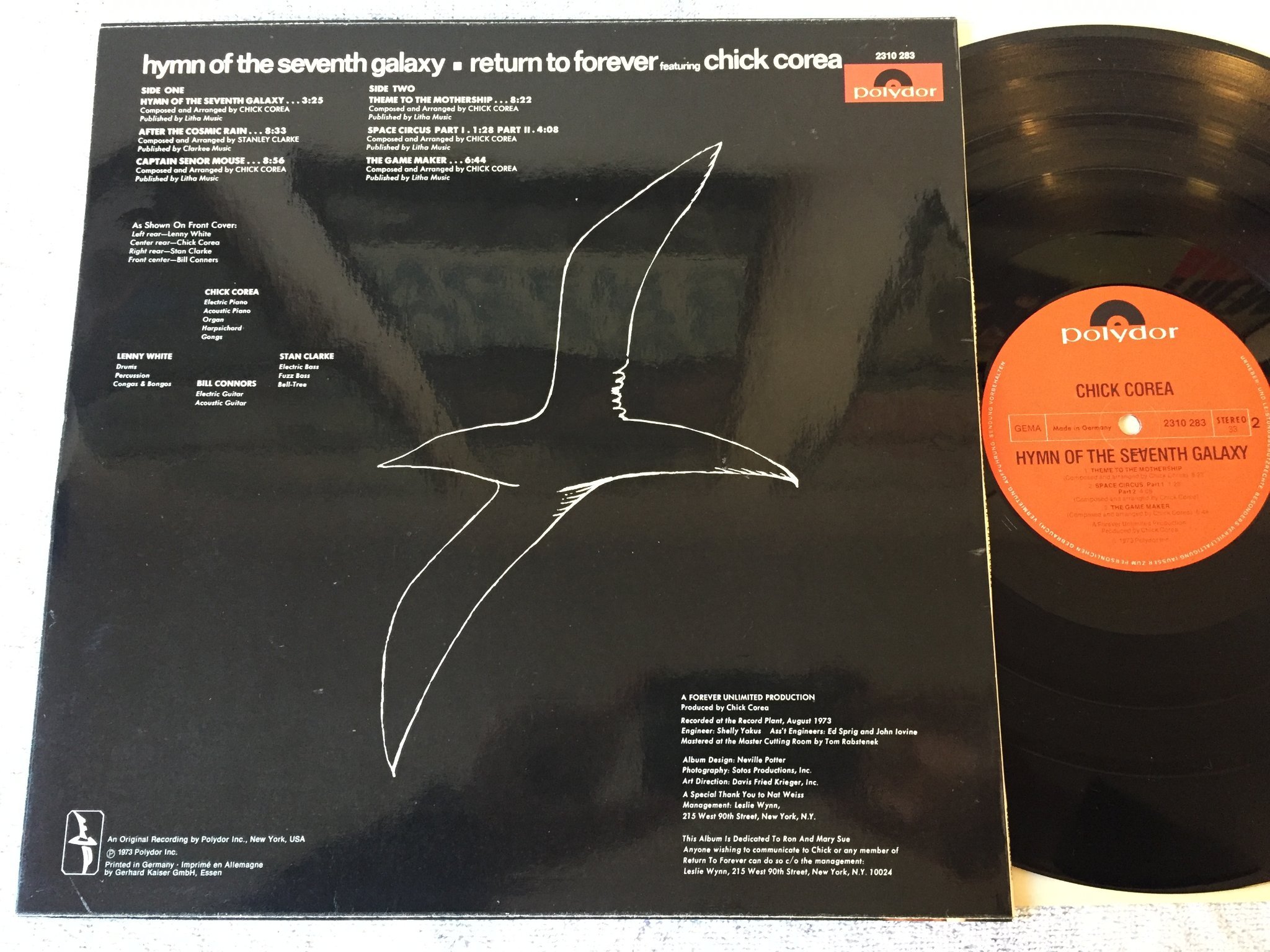 Omslagsbild för skivan CHICK COREA hymn of the seventh galaxy LP -73 Ger POLYDOR 2310283