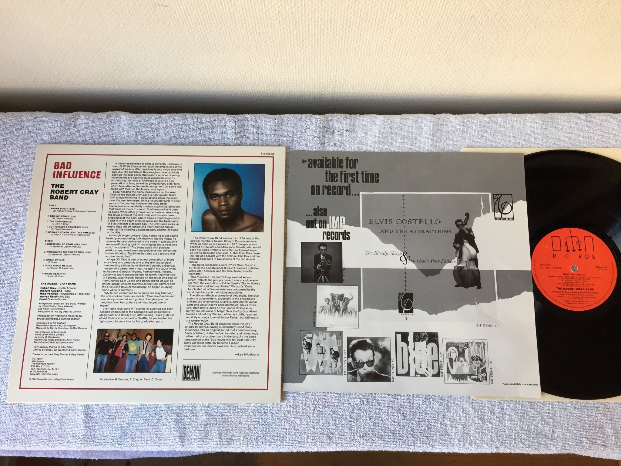 Omslagsbild för skivan THE ROBERT CRAY BAND Bad Influence LP -84 UK DEMON FIEND 23 blues