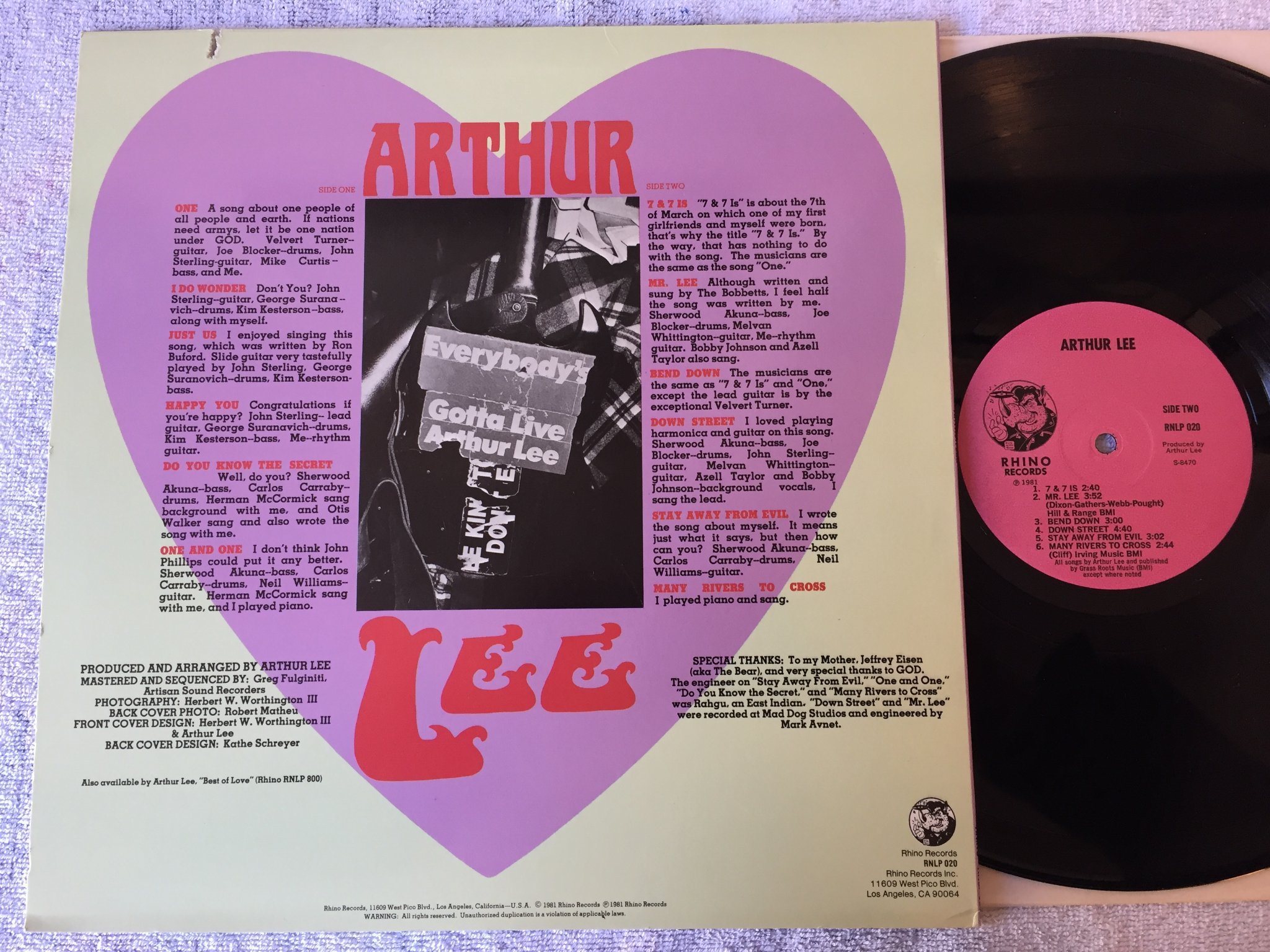 Omslagsbild för skivan ARTHUR LEE s/t LP -81 US RHINO RNLP 020