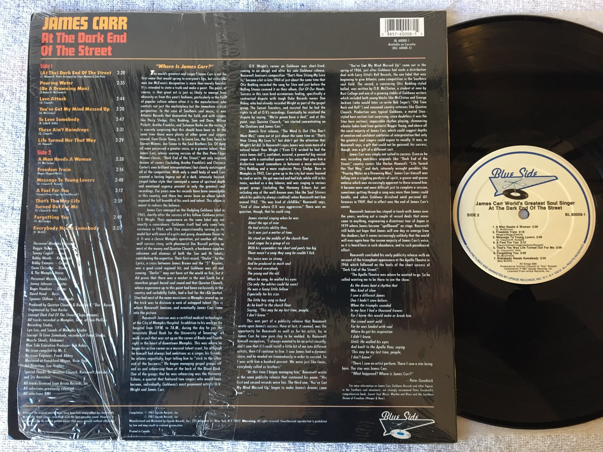 Omslagsbild för skivan JAMES CARR at the dark end of the street LP BLUE SIDE BL 60008-1