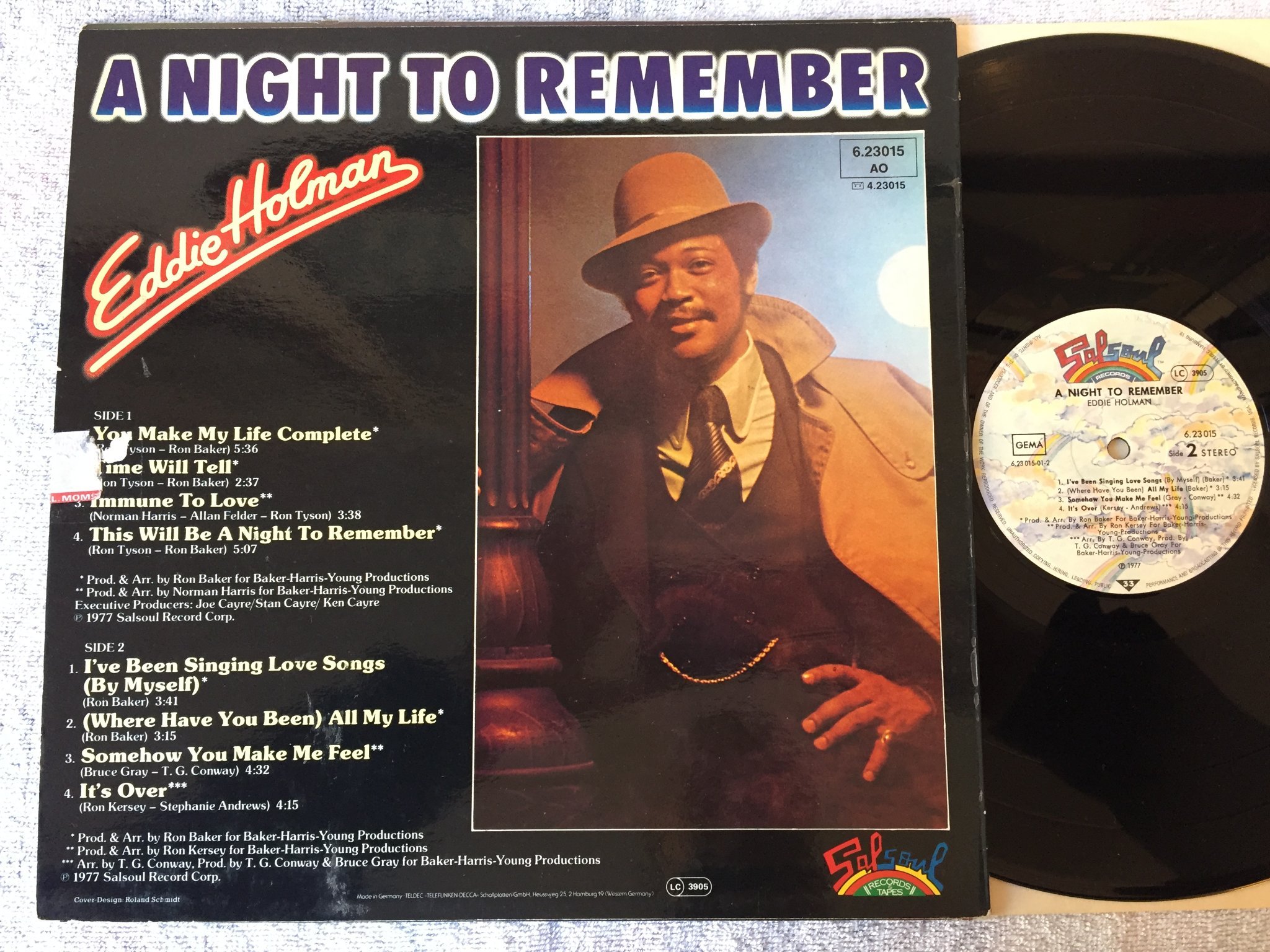 Omslagsbild för skivan EDDIE HOLMAN a night to remember LP -77 Ger SALSOUL 623015