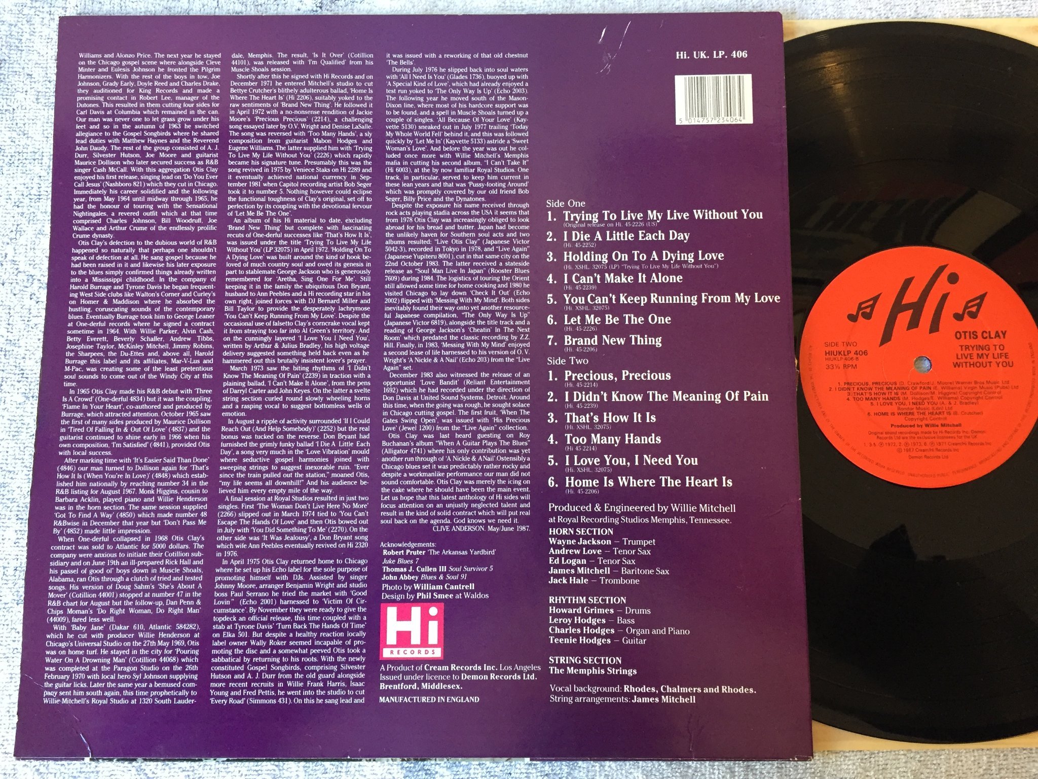 Omslagsbild för skivan OTIS CLAY trying to live my life without you LP UK HIUKLP 406