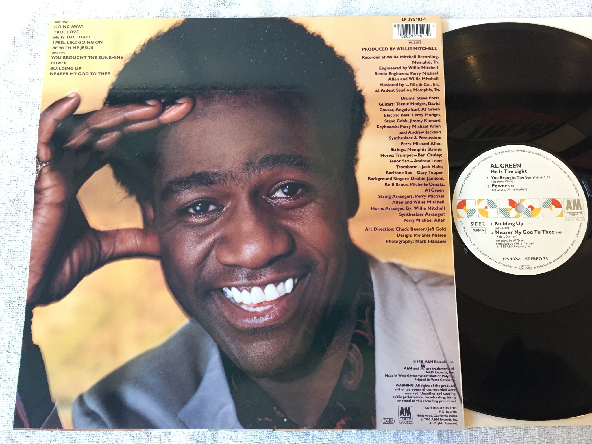 Omslagsbild för skivan AL GREEN he is the light LP -85 Ger A&M 395102-1