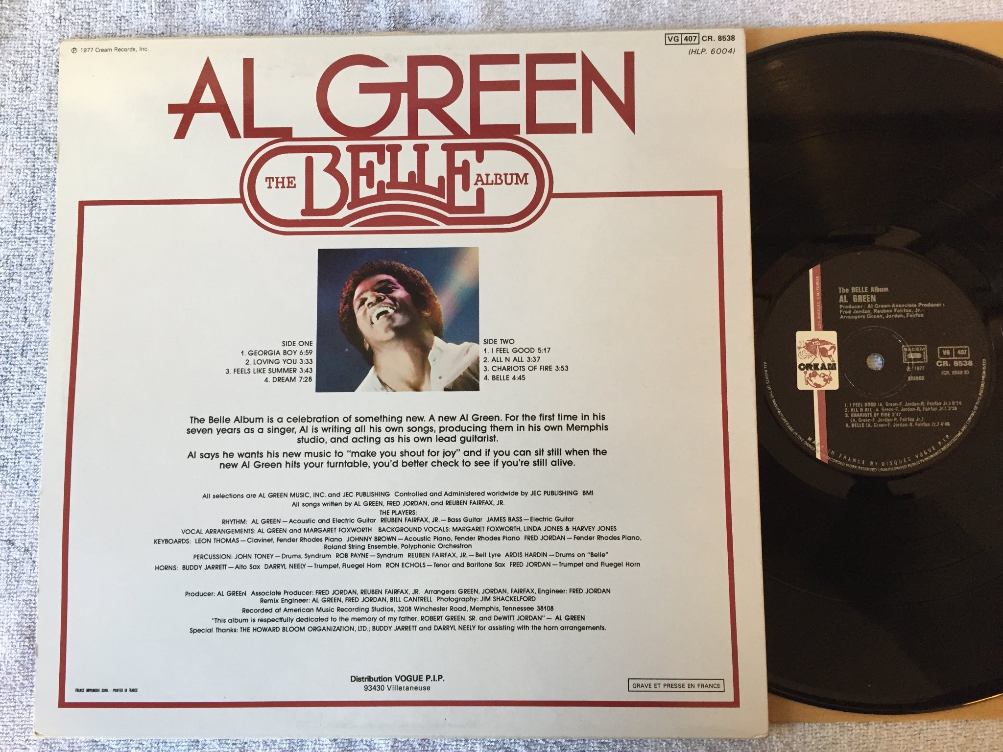 Omslagsbild för skivan AL GREEN the belle album  LP -77 Fra HI CR8538