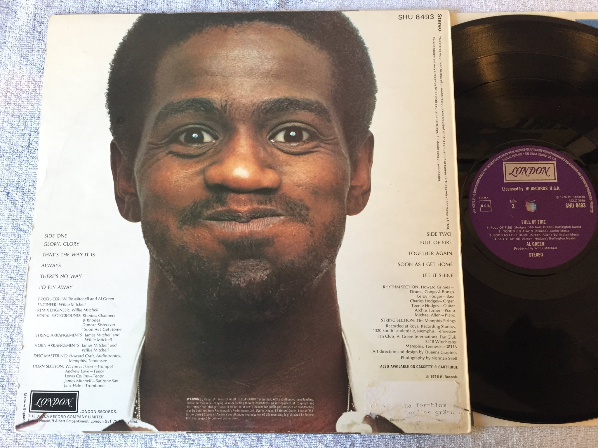 Omslagsbild för skivan AL GREEN full of fire LP -76 UK LONDON SHU 8493