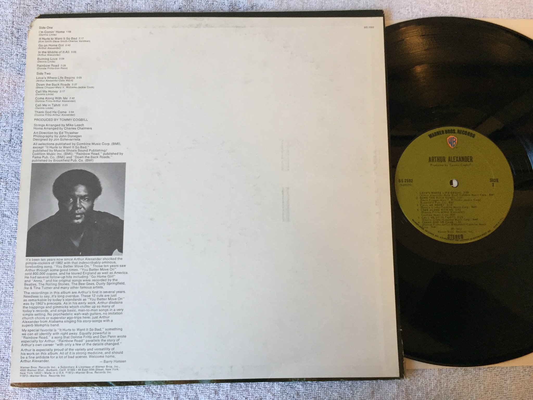 Omslagsbild för skivan ARTHUR ALEXANDER s/t LP -72 US WARNER BROS BS 2592