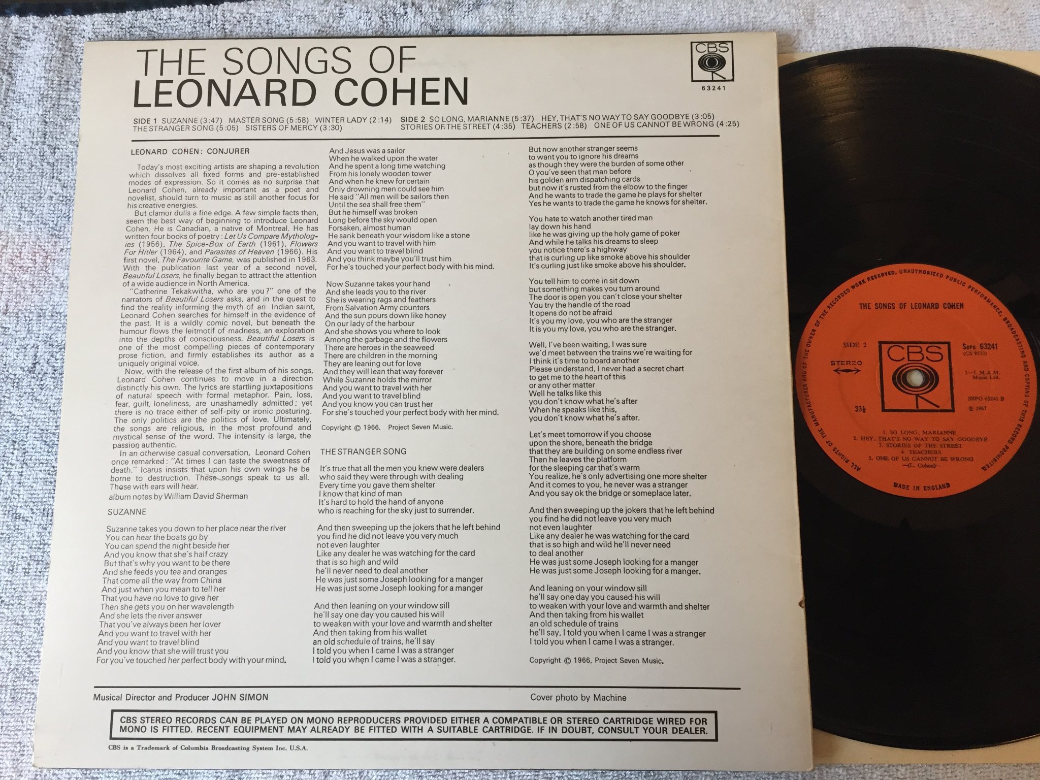 Omslagsbild för skivan LEONARD COHEN songs of LP -67 UK boxed CBS SBPG 63241