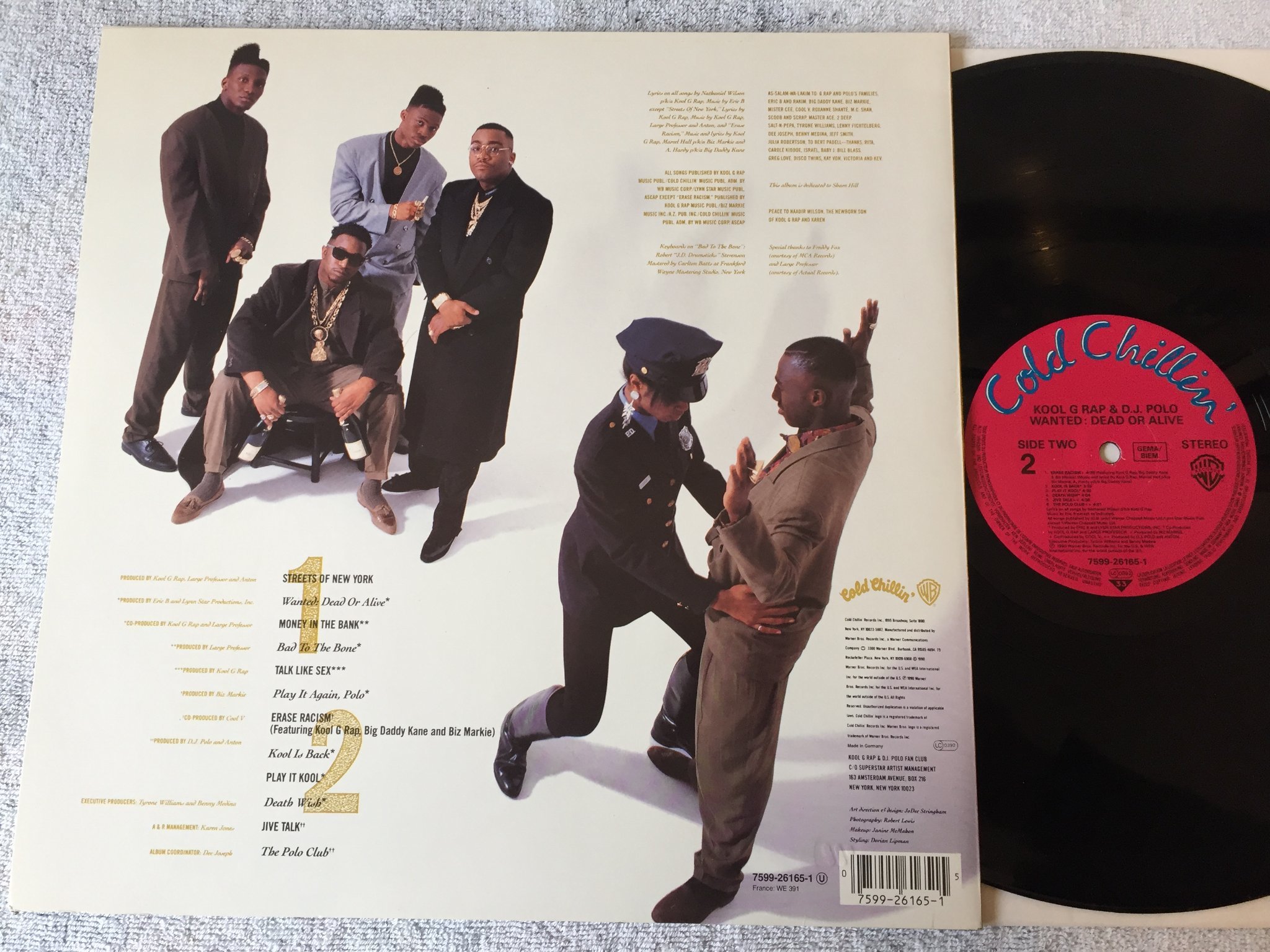Omslagsbild för skivan KOOL G RAP & DJ POLO wanted dead or alive LP -90 Ger COLD CHILLIN’ 7599-26165-1