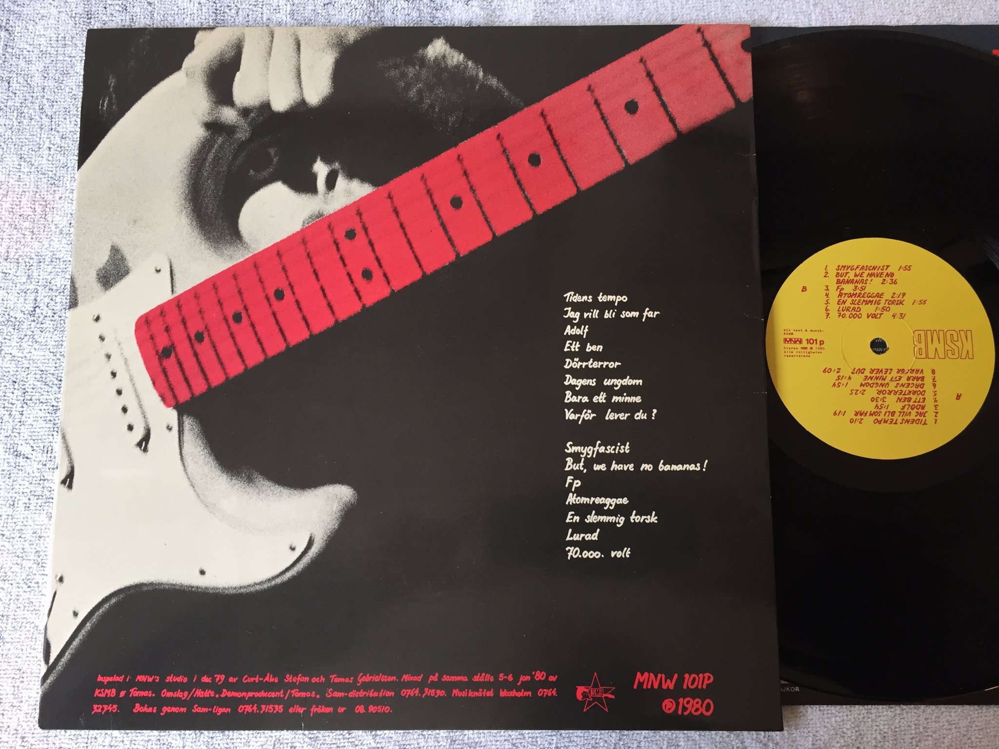 Omslagsbild för skivan KSMB aktion LP -80 Swe MNW 101P + insert 3-panel fold-out lyric insert. 