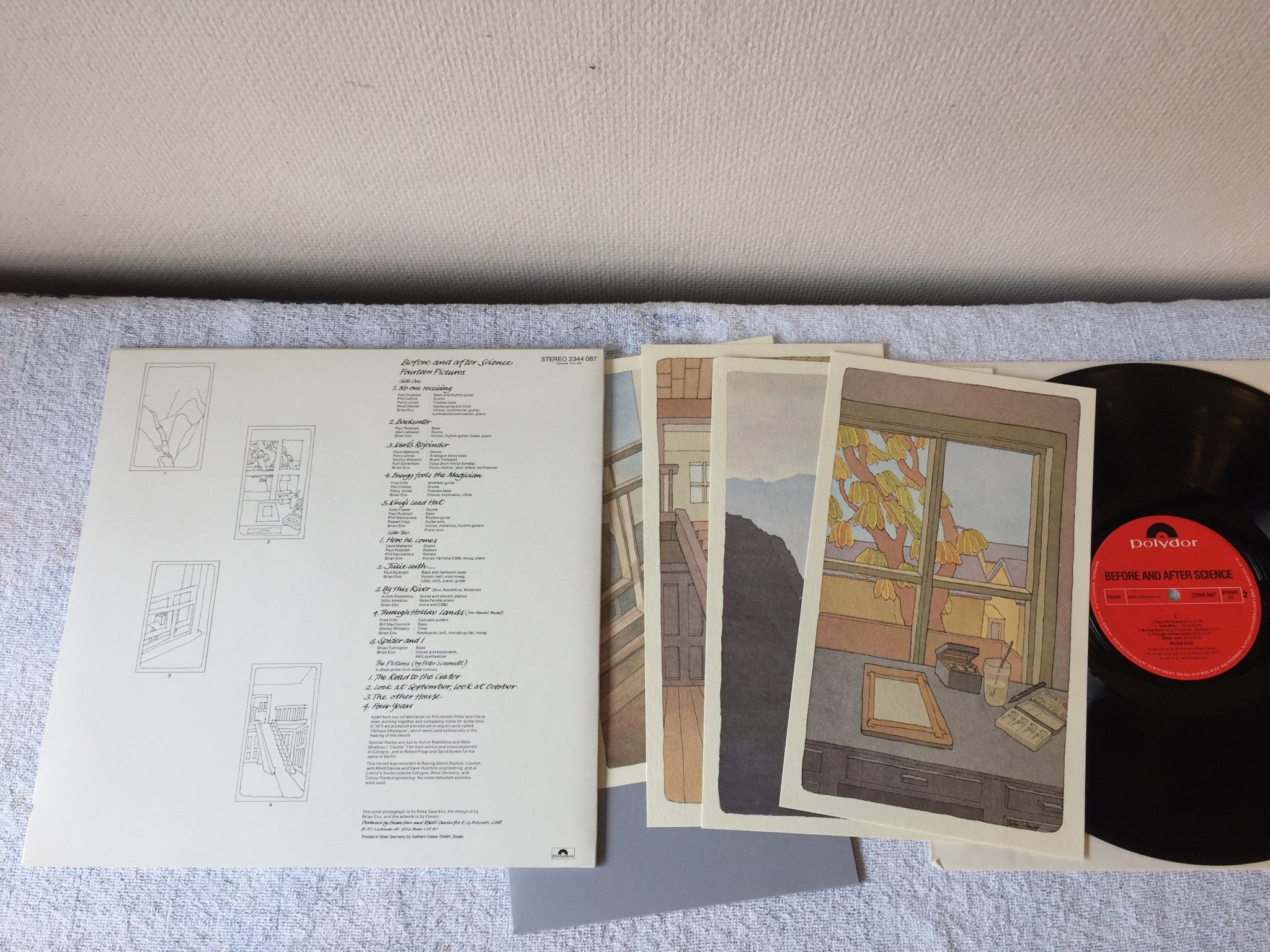 Omslagsbild för skivan BRIAN ENO before and after science LP -77 Ger POLYDOR + 4 art prints in folder