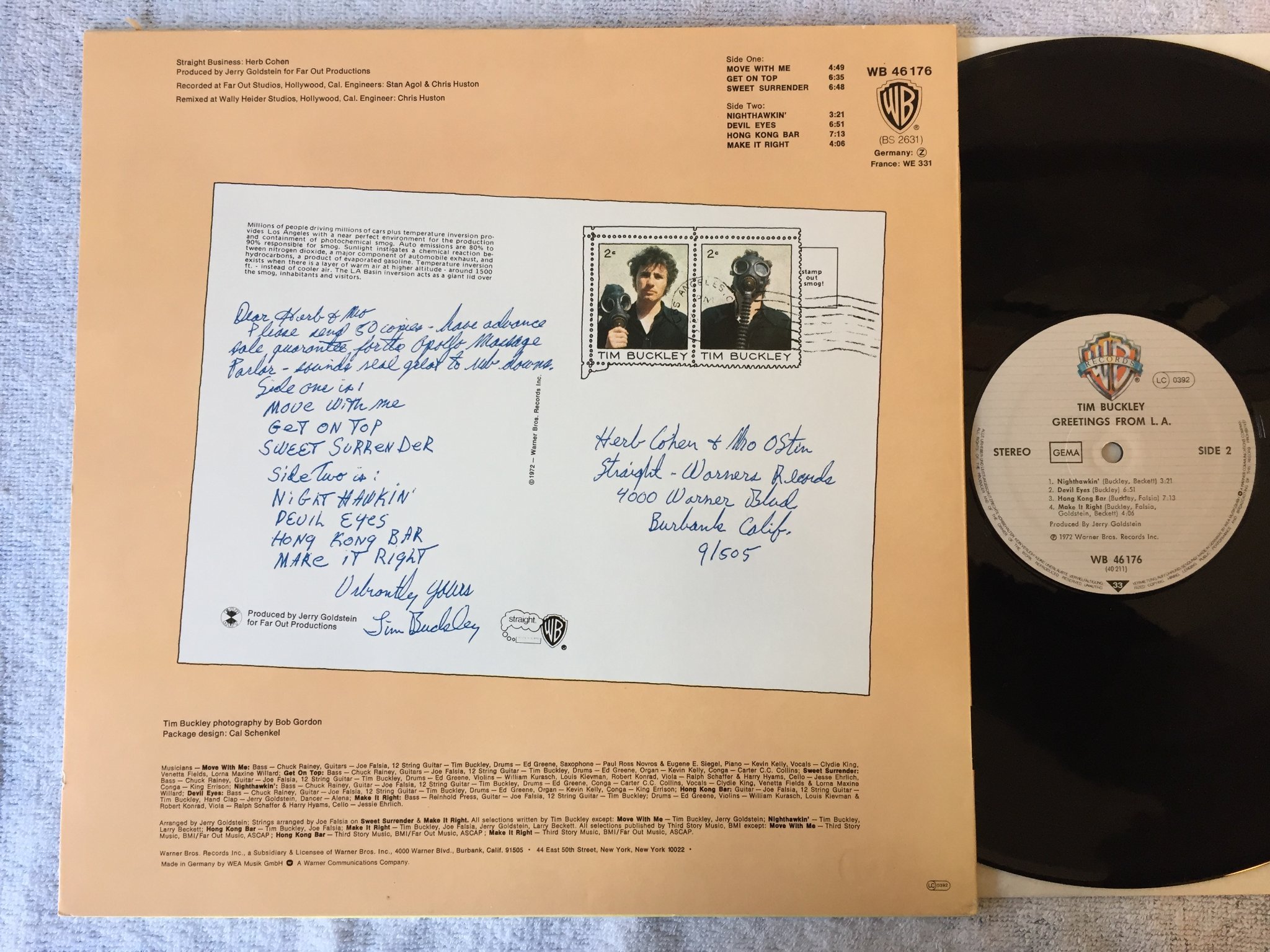 Omslagsbild för skivan TIM BUCKLEY greetings from L.A. LP Ger WB 46176