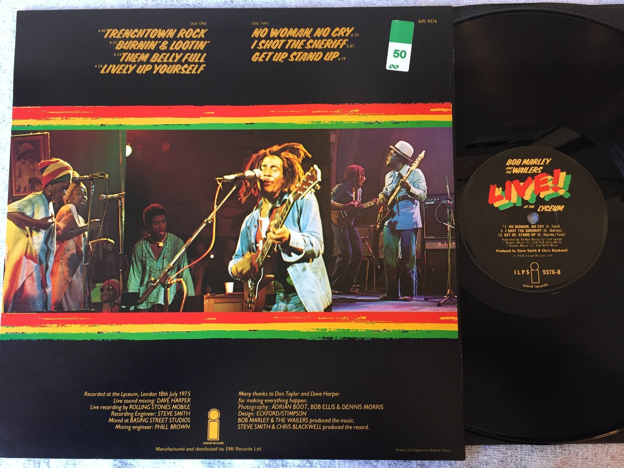 Omslagsbild för skivan BOB MARLEY & THE WAILERS live! LP -75 UK ISLAND ILPS 9376