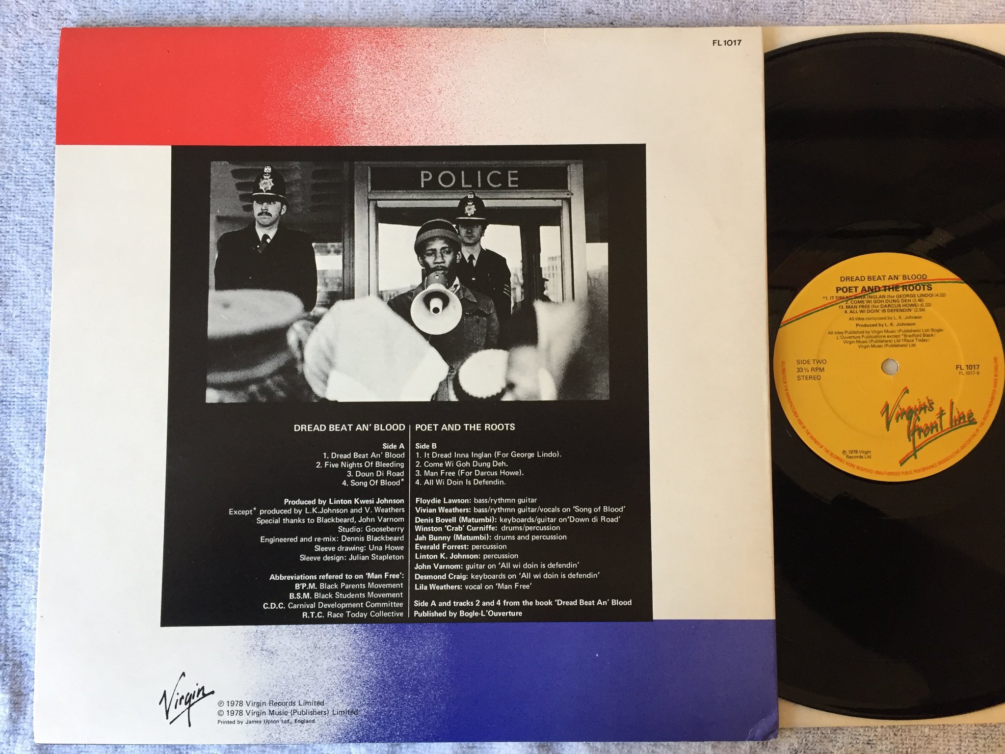 Omslagsbild för skivan POET AND THE ROOTS dread beat an’ blood LP -78 UK VIRGIN FL 1017