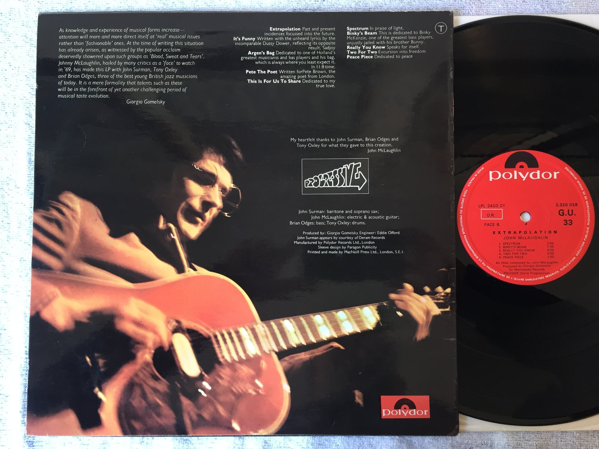 Omslagsbild för skivan JOHN McLAUGHLIN extrapolation LP -70 Fra POLYDOR 2310 018