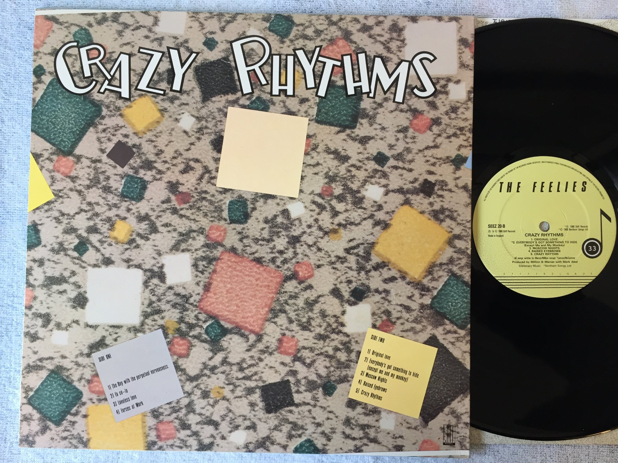 Omslagsbild för skivan THE FEELIES crazy rhythms LP -80 UK STIFF SEEZ 20 rare indie rock