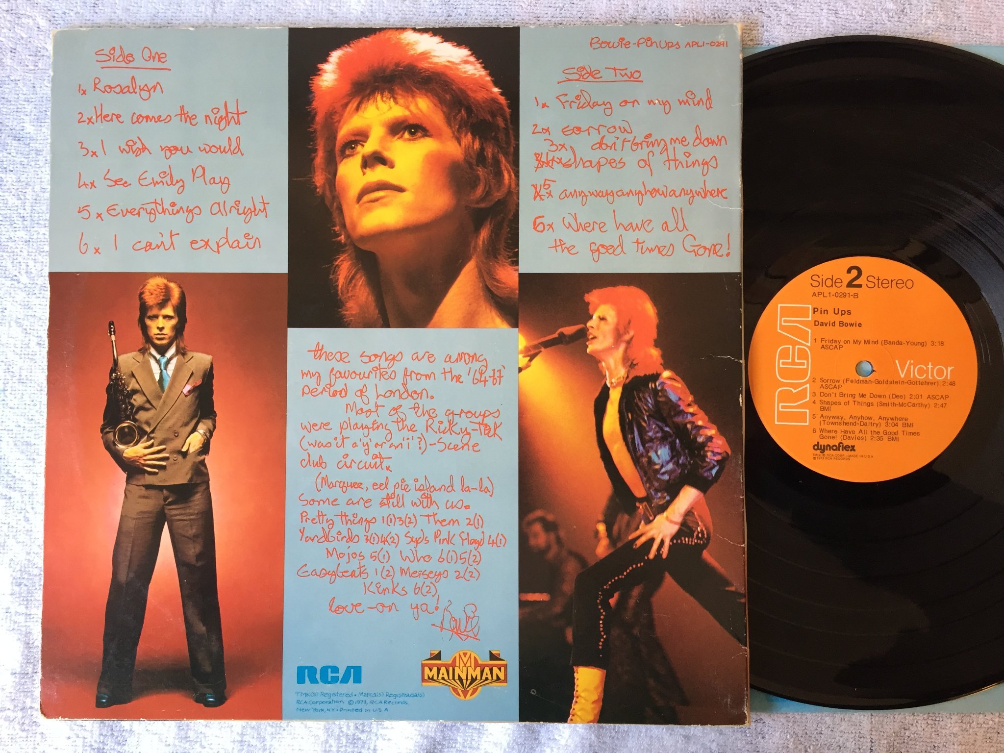 Omslagsbild för skivan DAVID BOWIE pin ups LP -73 US RCA APL1-0291