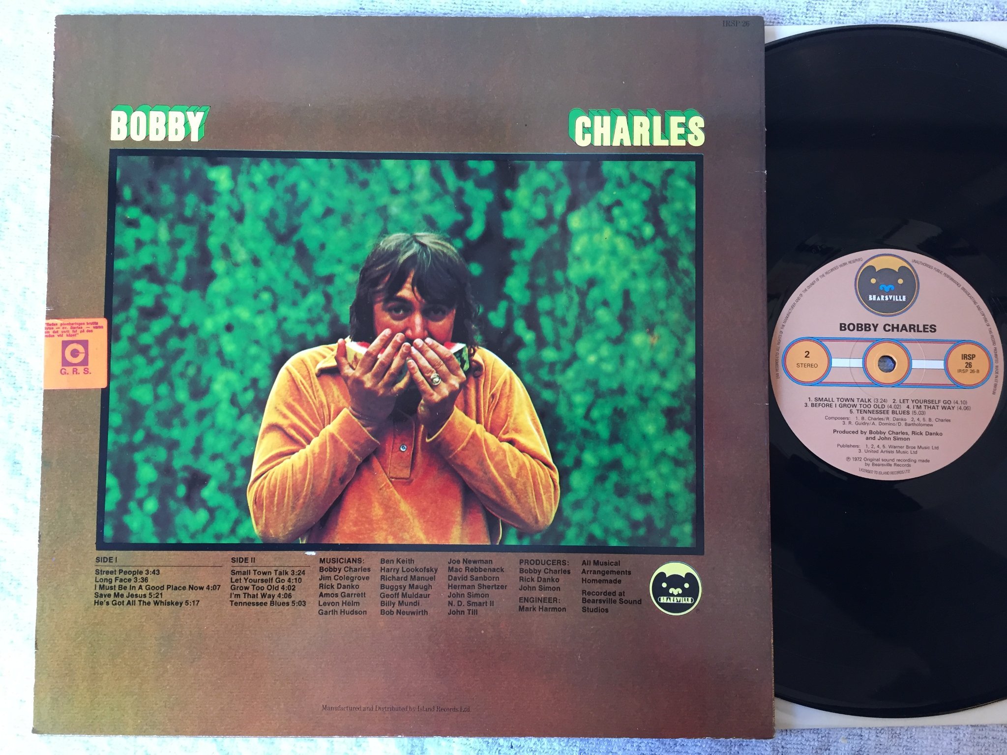 Omslagsbild för skivan BOBBY CHARLES s/t LP -72 UK BEARSVILLE IRSP 26  rare swamp rock 
