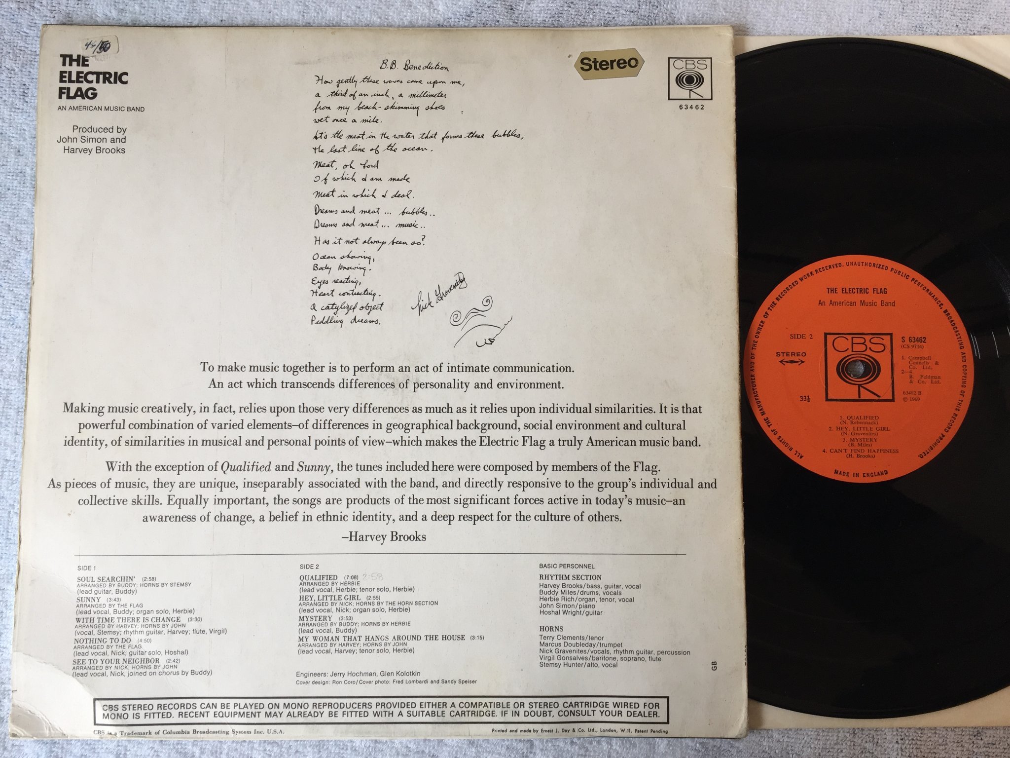 Omslagsbild för skivan THE ELECTRIC FLAG an American music band LP -69 UK CBS S 63462