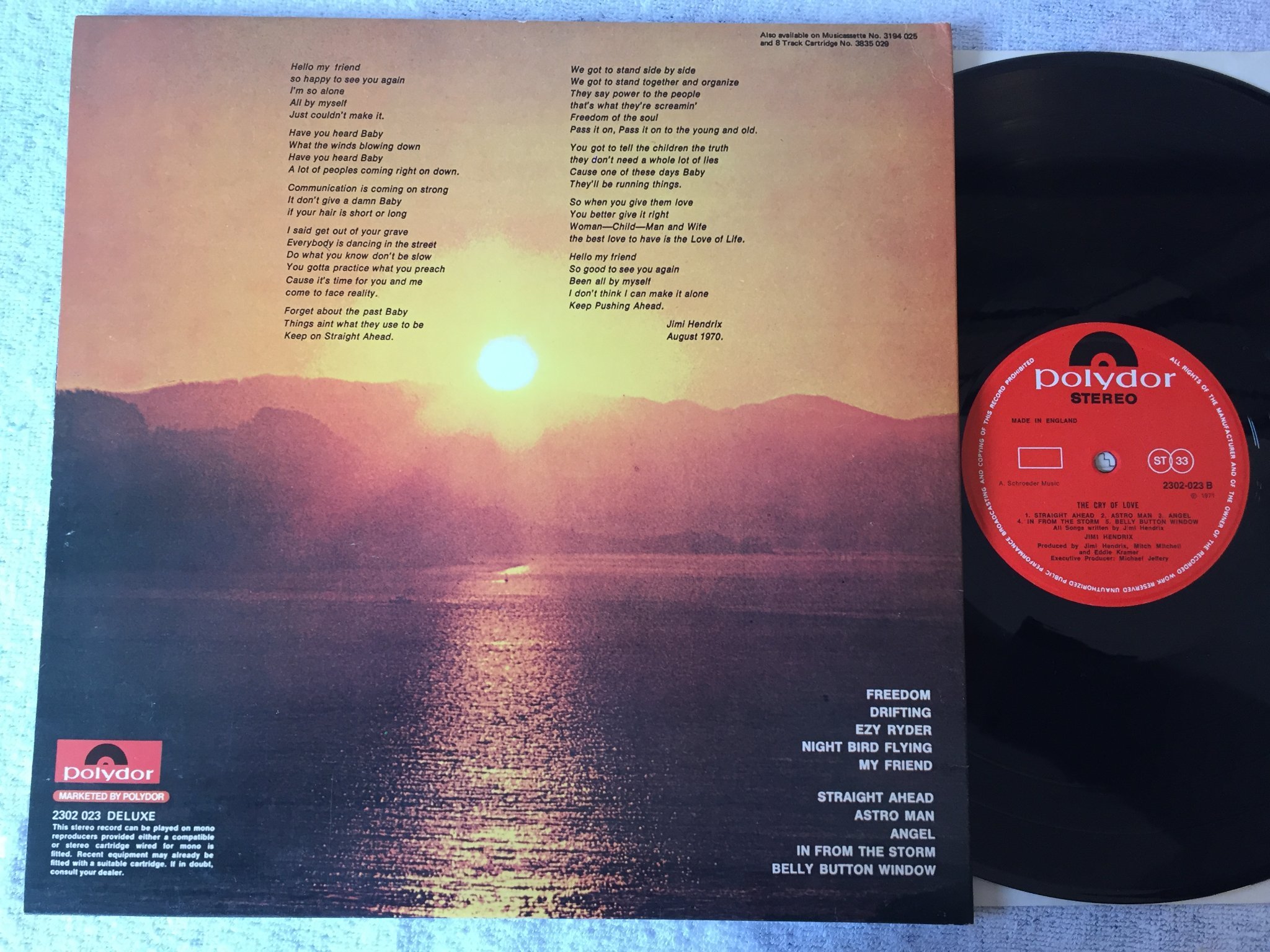 Omslagsbild för skivan JIMI HENDRIX the cry of love LP -71 UK POLYDOR 2302-023