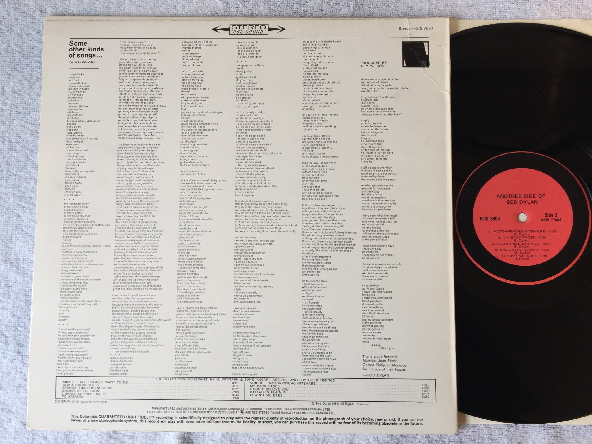 Omslagsbild för skivan BOB DYLAN another side of LP COLUMBIA KCS 8993