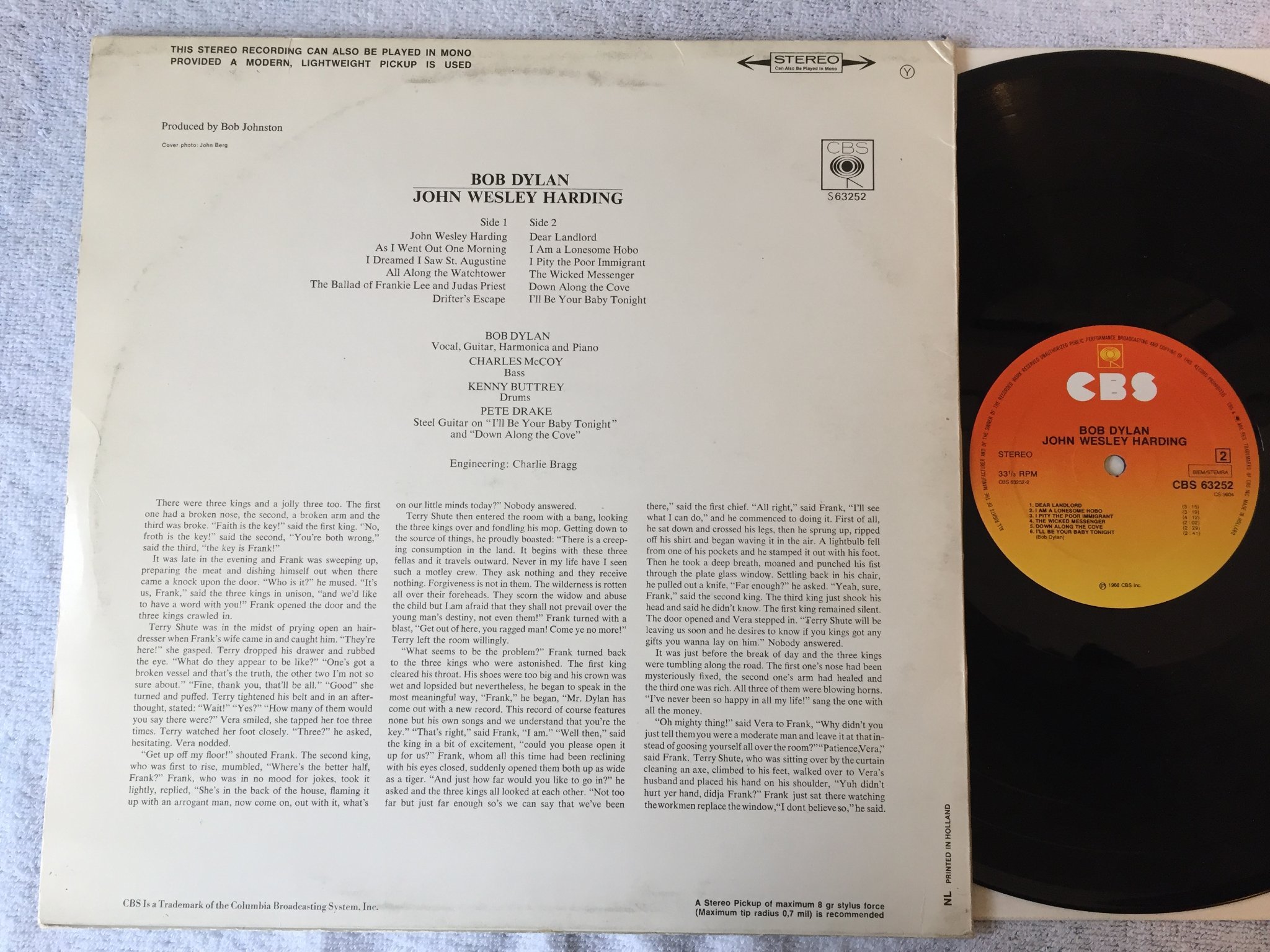 Omslagsbild för skivan BOB DYLAN John Wesley Harding LP Hol CBS 63252