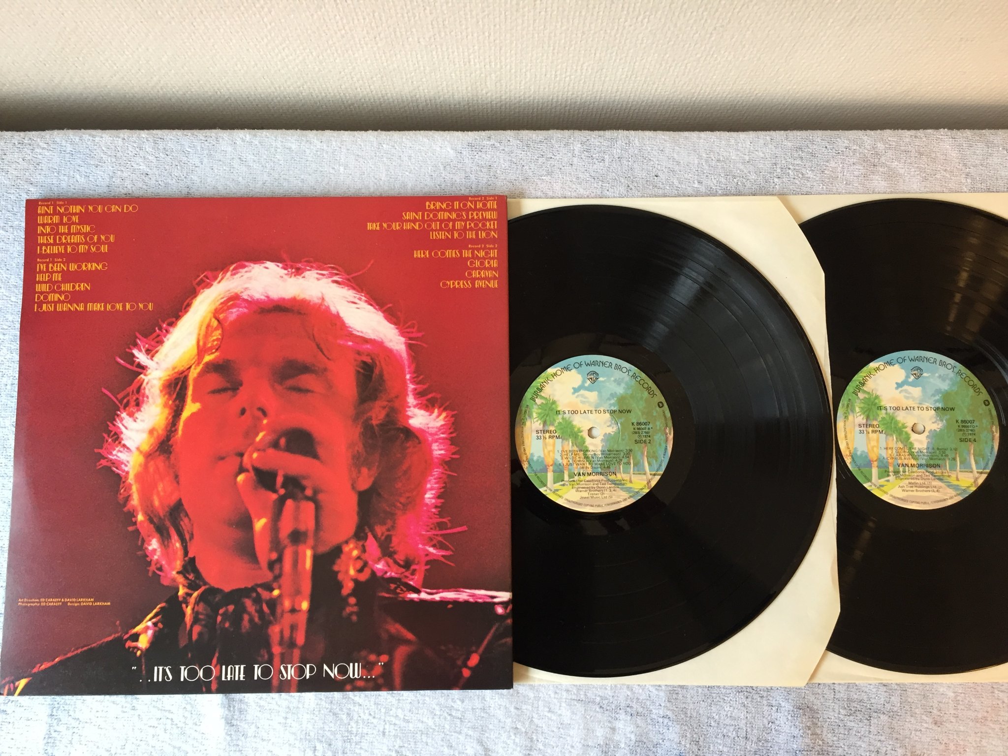 Omslagsbild för skivan VAN MORRISON it’s too late to stop now LP -74 UK WARNER BROS K 86007