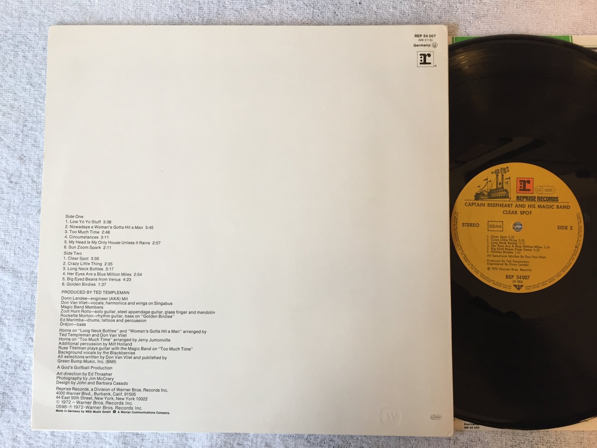 Omslagsbild för skivan CAPTAIN BEEFHEART AND HIS MAGICAL BAND clear spot LP Ger REPRISE REP 54007