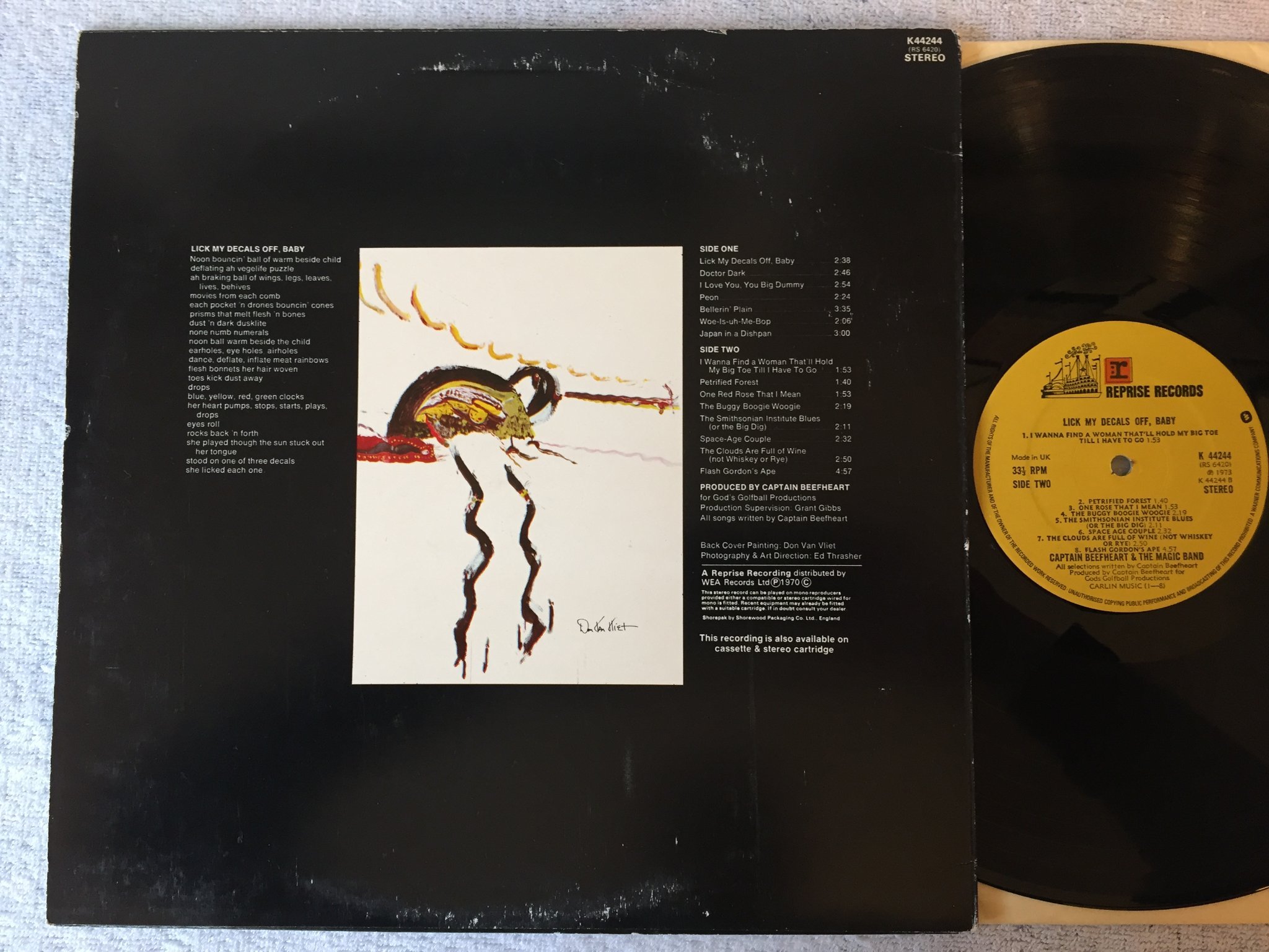 Omslagsbild för skivan CAPTAIN BEEFHEART AND HIS MAGICAL BAND lick my decals off baby LP Ger REPRISE 