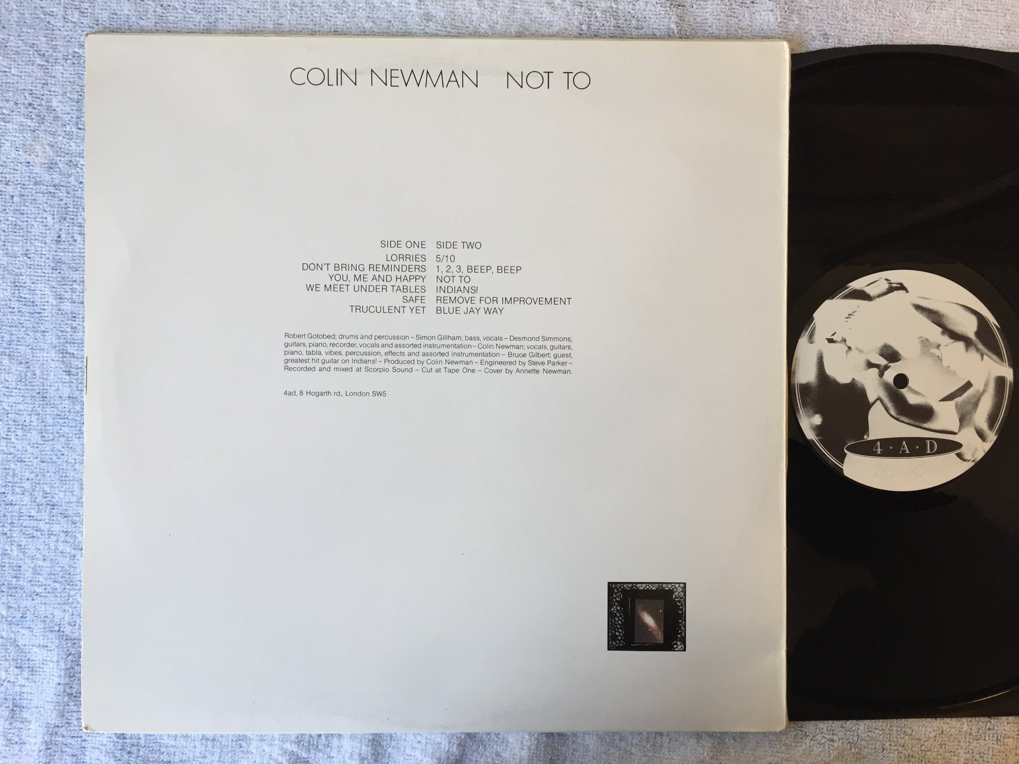 Omslagsbild för skivan COLIN NEWMAN not to LP -82 UK 4AD CAD 201 