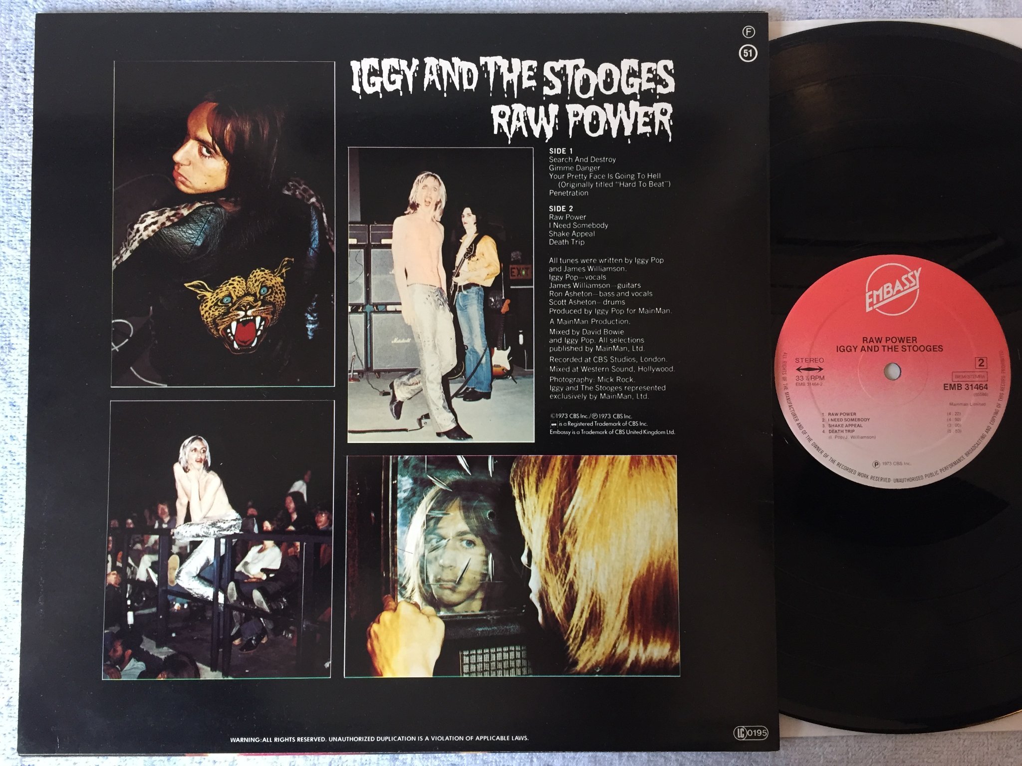 Omslagsbild för skivan IGGY AND THE STOOGES raw power LP EMBASSY EMB 31464