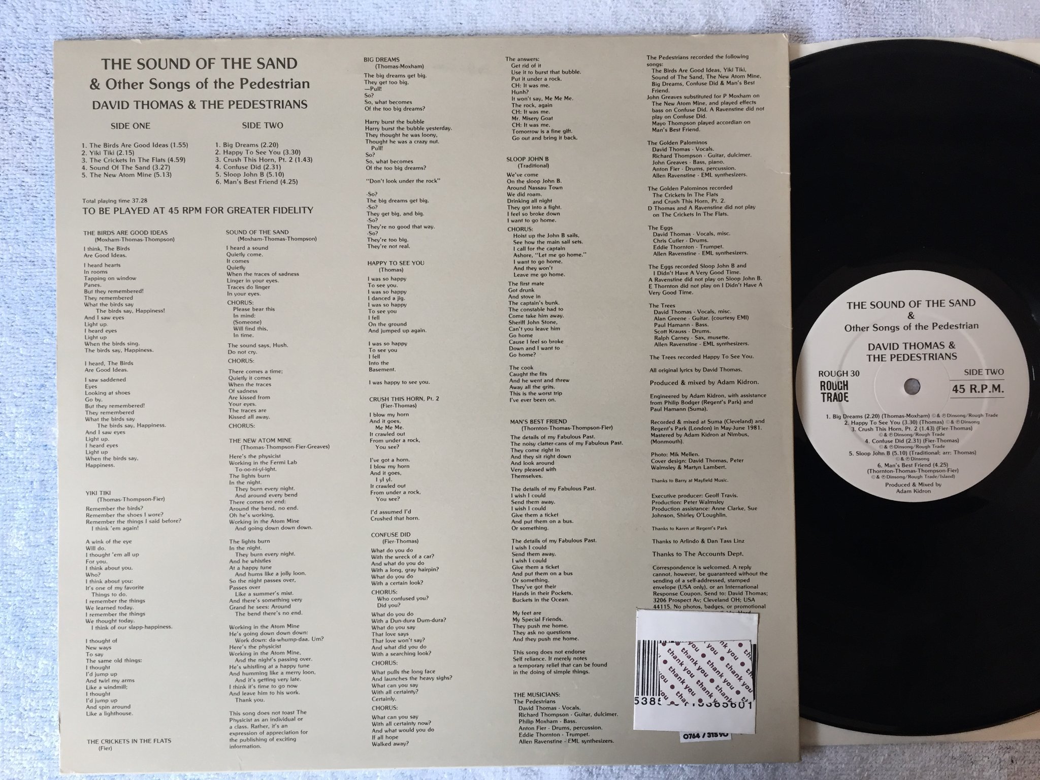 Omslagsbild för skivan DAVID THOMAS & THE PEDESTRIANS the sound of the sand LP -81 UK ROUGH 30 new wave