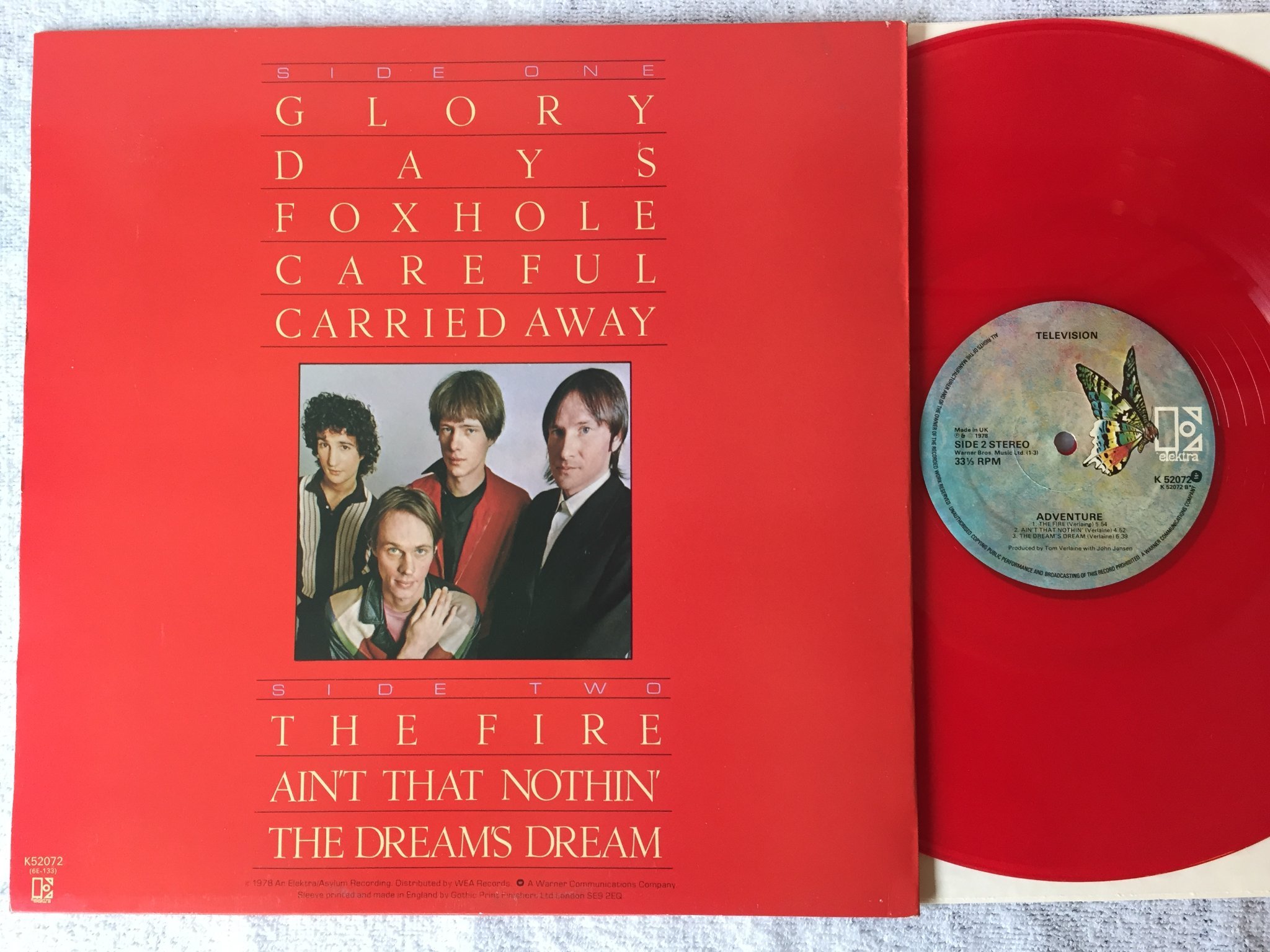 Omslagsbild för skivan TELEVISION adventure LP -78 UK ELEKTRA K 52072 RED VINYL 