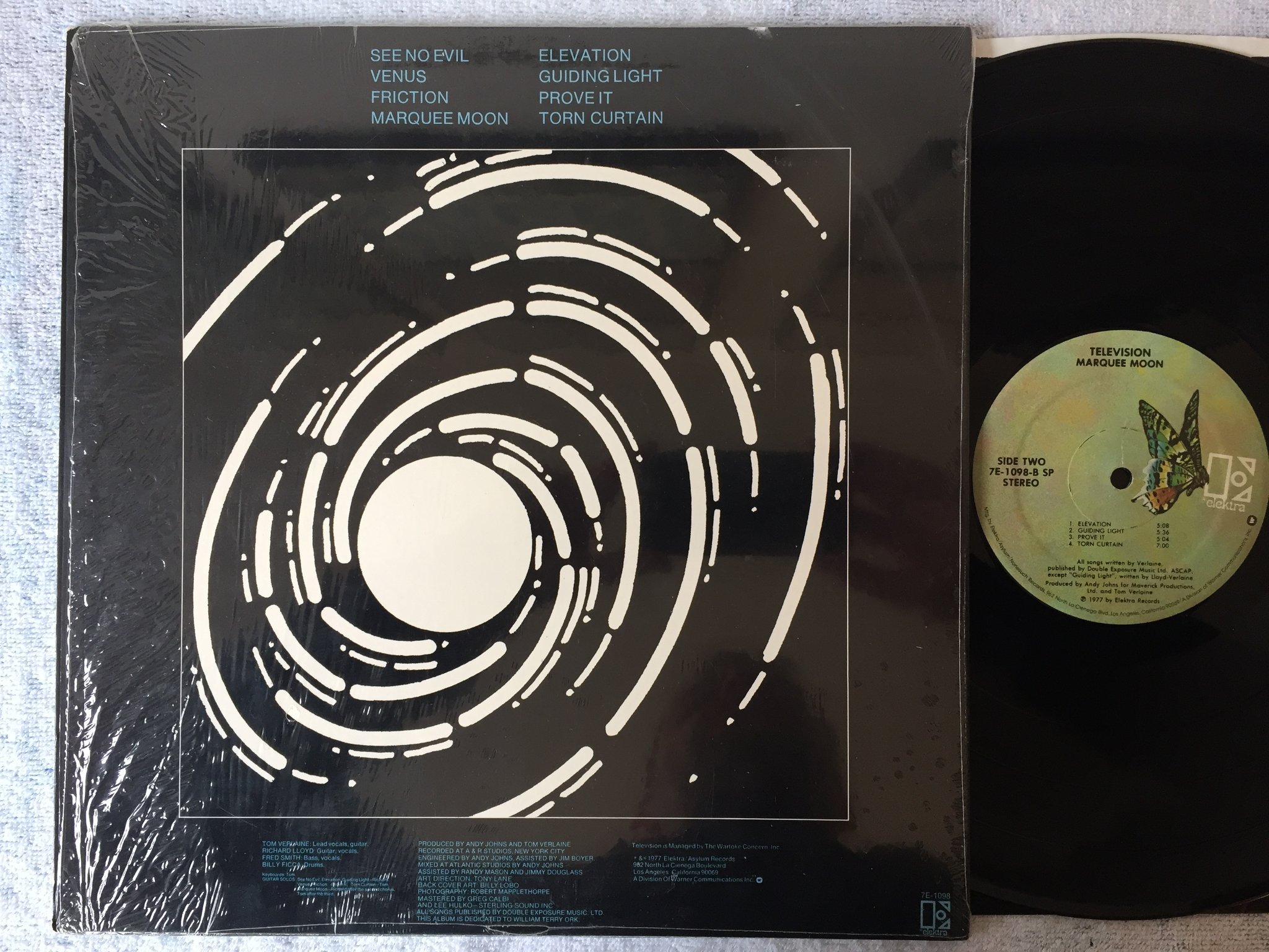 Omslagsbild för skivan TELEVISION marquee moon LP -77 US ELEKTRA 7E-1098 SP