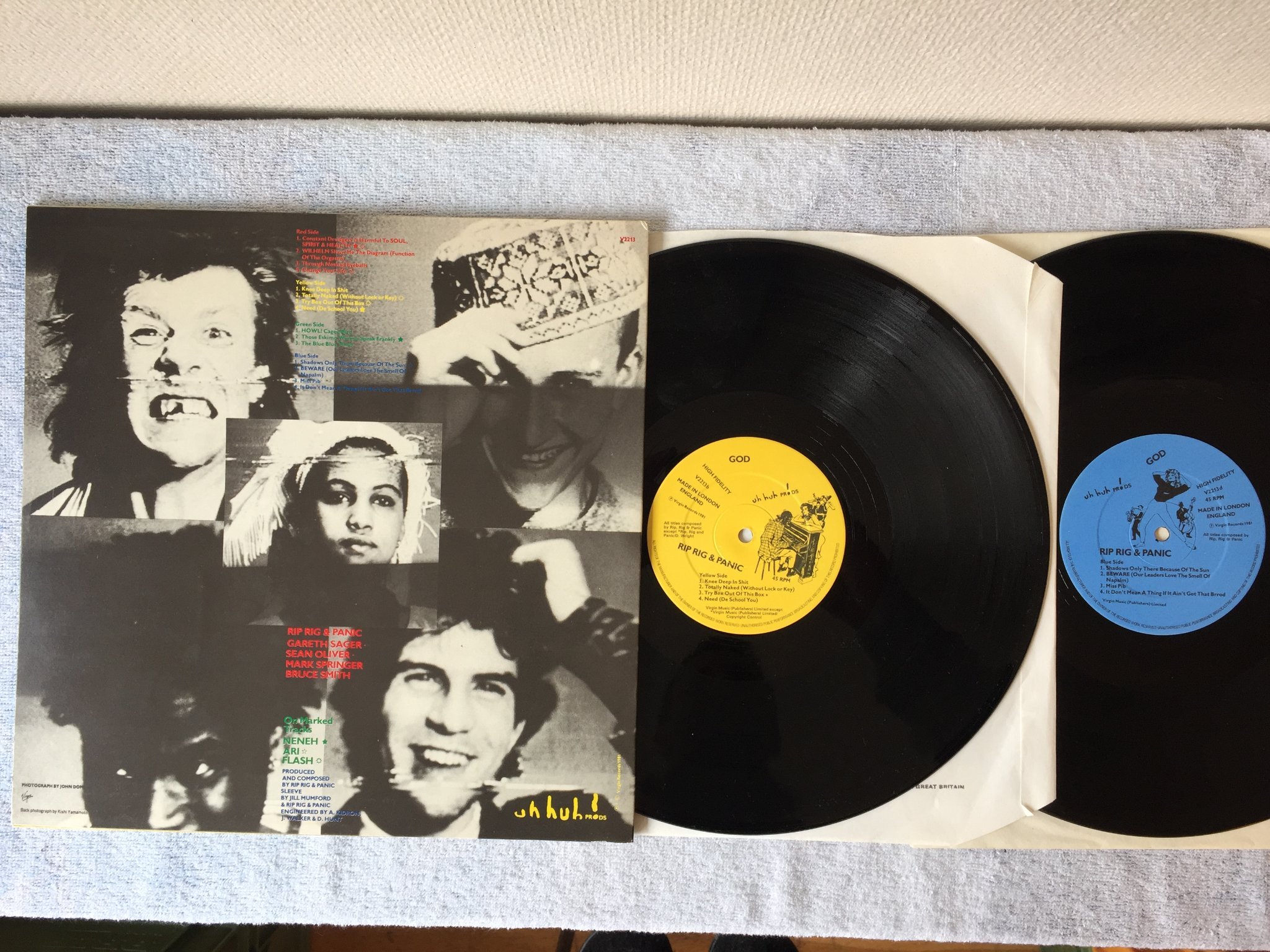 Omslagsbild för skivan RIP RIG + PANIC god 2xLP -81 UK VIRGIN V2213