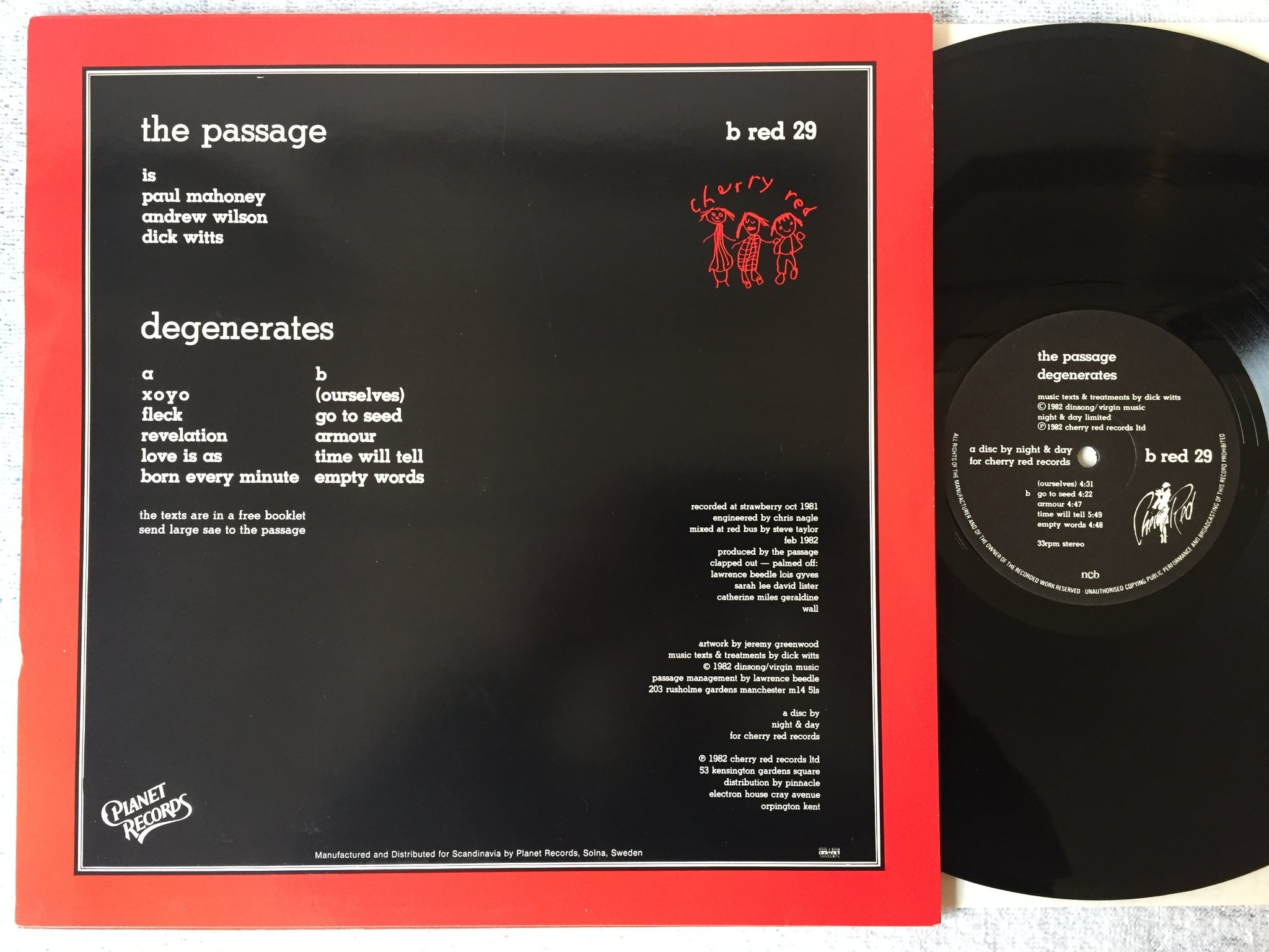 Omslagsbild för skivan THE PASSAGE degenerates LP -82 CHERRY RED b red 29 synth pop